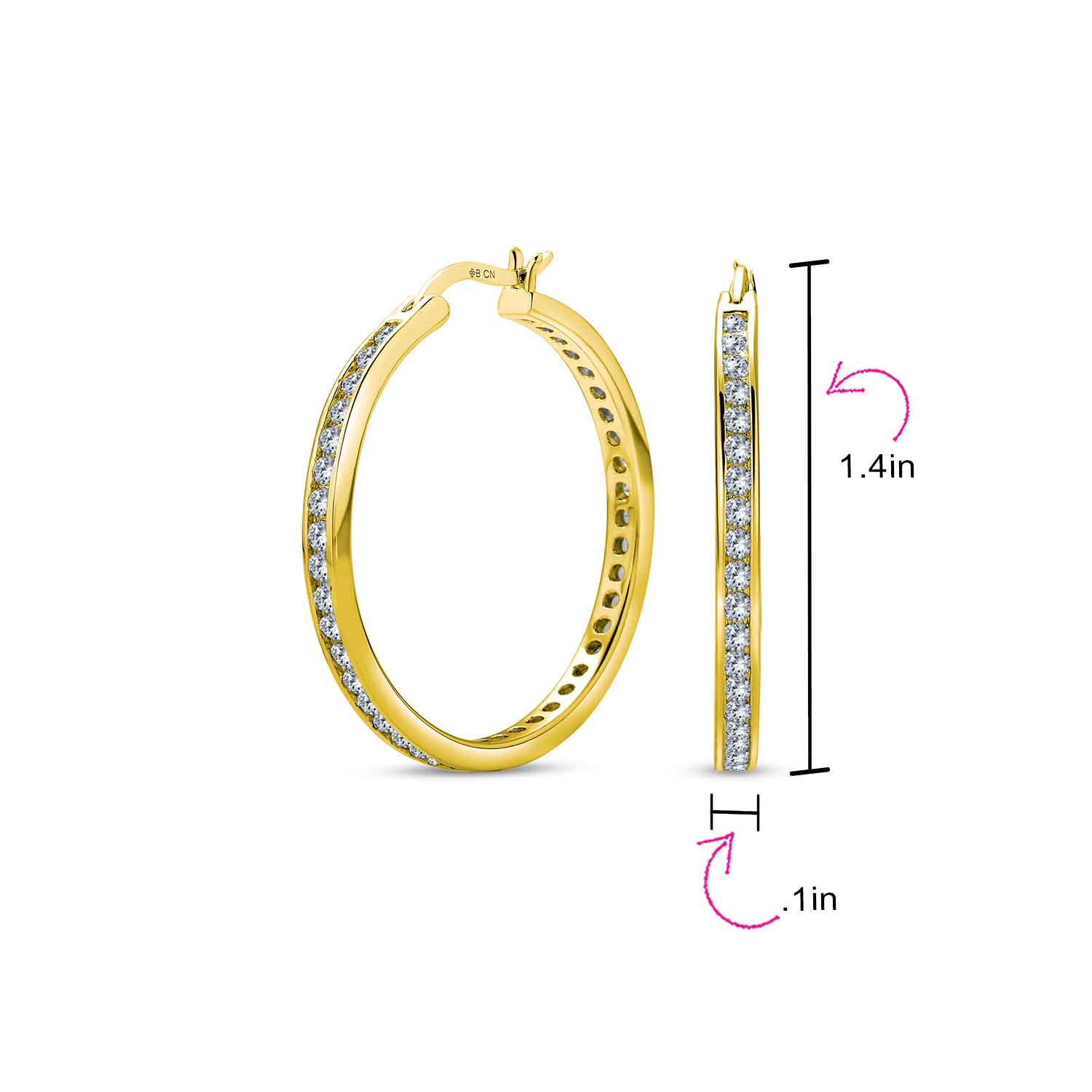 Black Cubic Zirconia Pave CZ Hoop Earrings Silver 1.5 Inch - Image 10