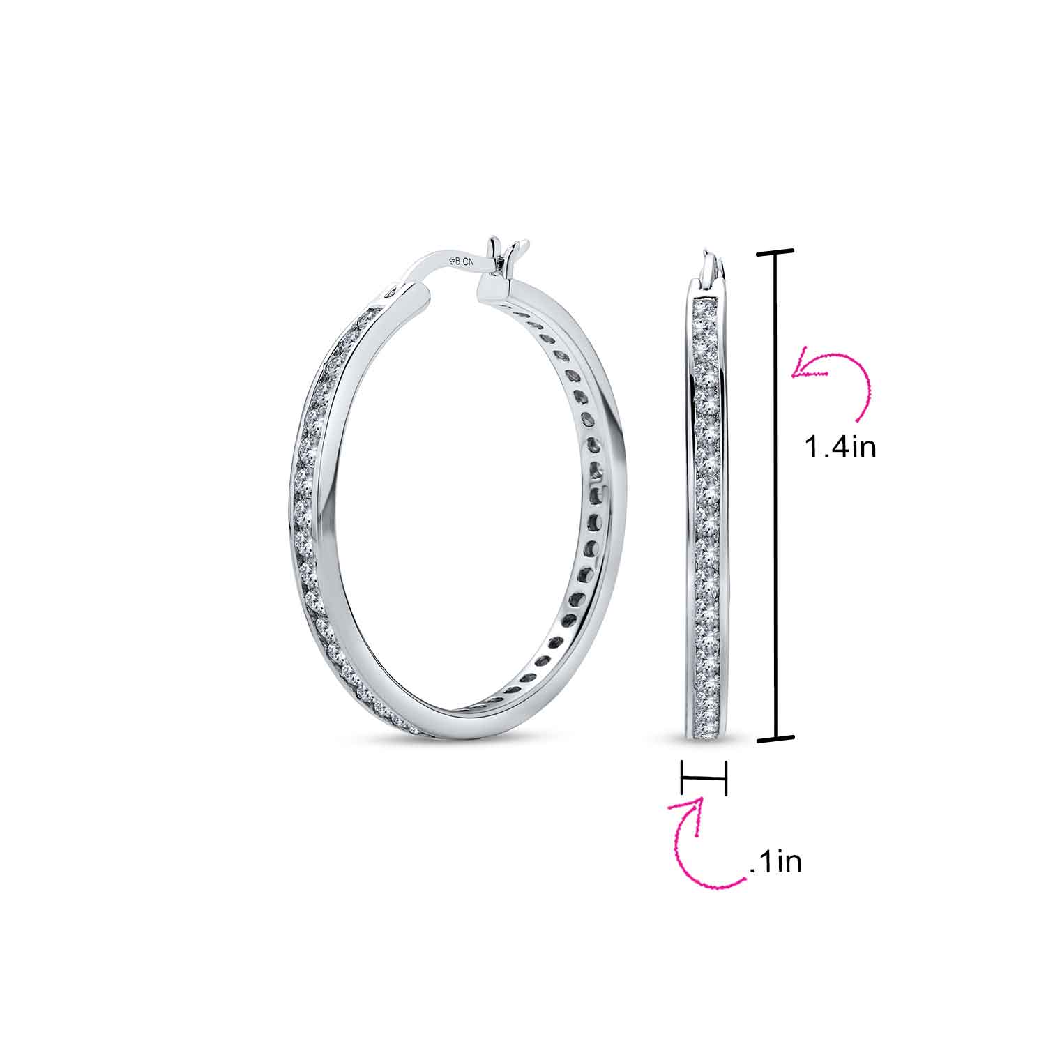 Black Cubic Zirconia Pave CZ Hoop Earrings Silver 1.5 Inch - Image 11