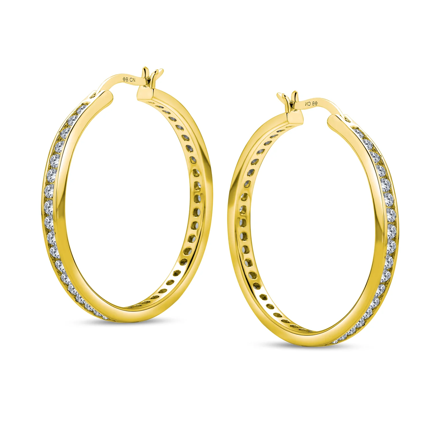 Black Cubic Zirconia Pave CZ Hoop Earrings Silver 1.5 Inch - Image 5