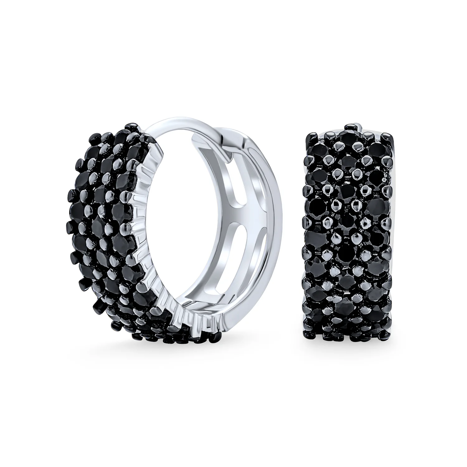 Black Pave CZ Cubic Zirconia Hoop Earrings Mini Hoop Huggies Sterling Silver