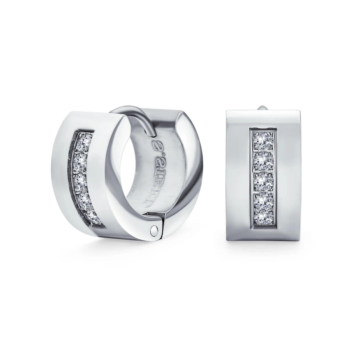 Channel Set CZ Huggies Mini Hoop Earrings Row Gold or Black Stainless Steel