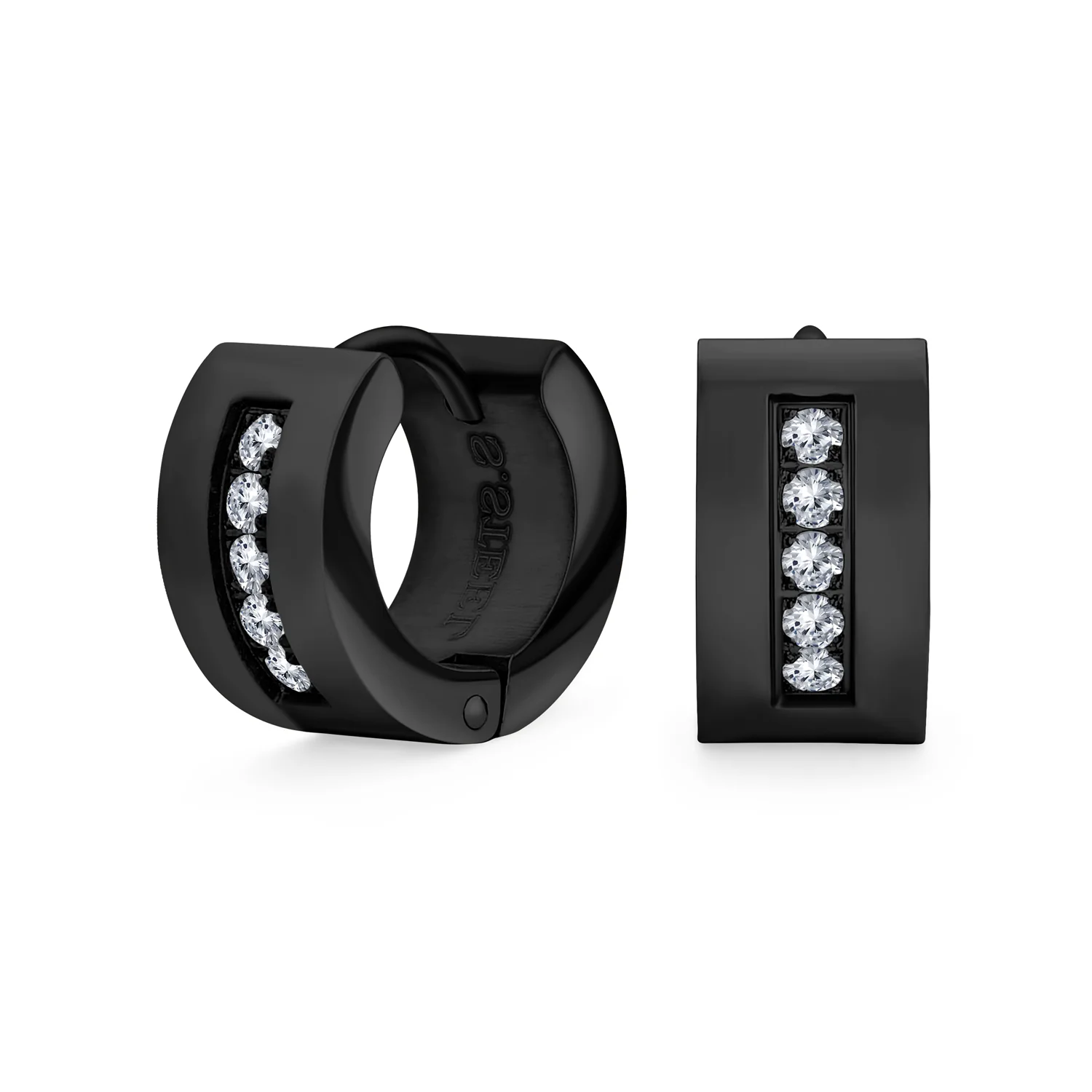 Channel Set CZ Huggies Mini Hoop Earrings Row Gold or Black Stainless Steel - Image 2