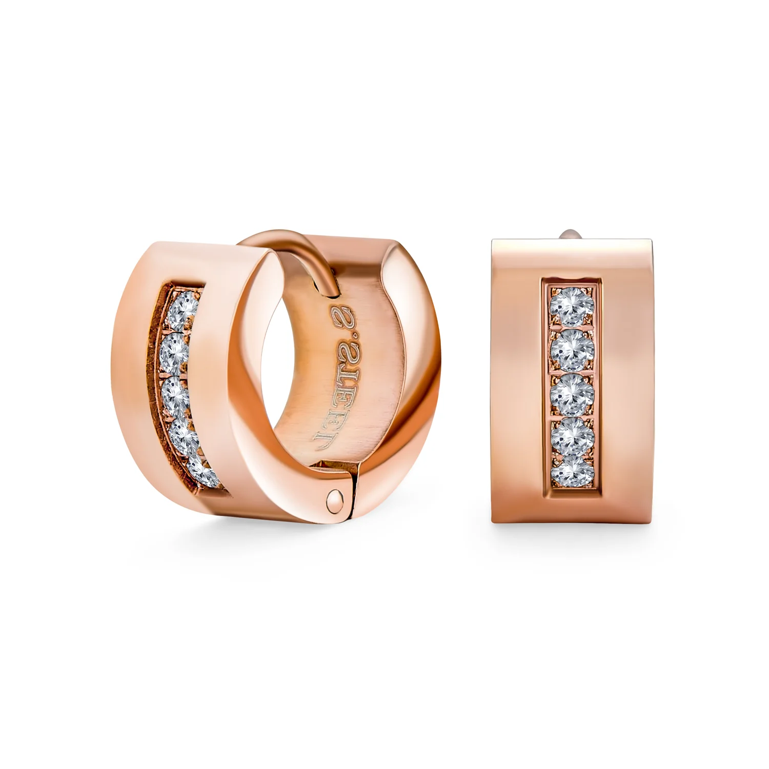 Channel Set CZ Huggies Mini Hoop Earrings Row Gold or Black Stainless Steel - Image 3