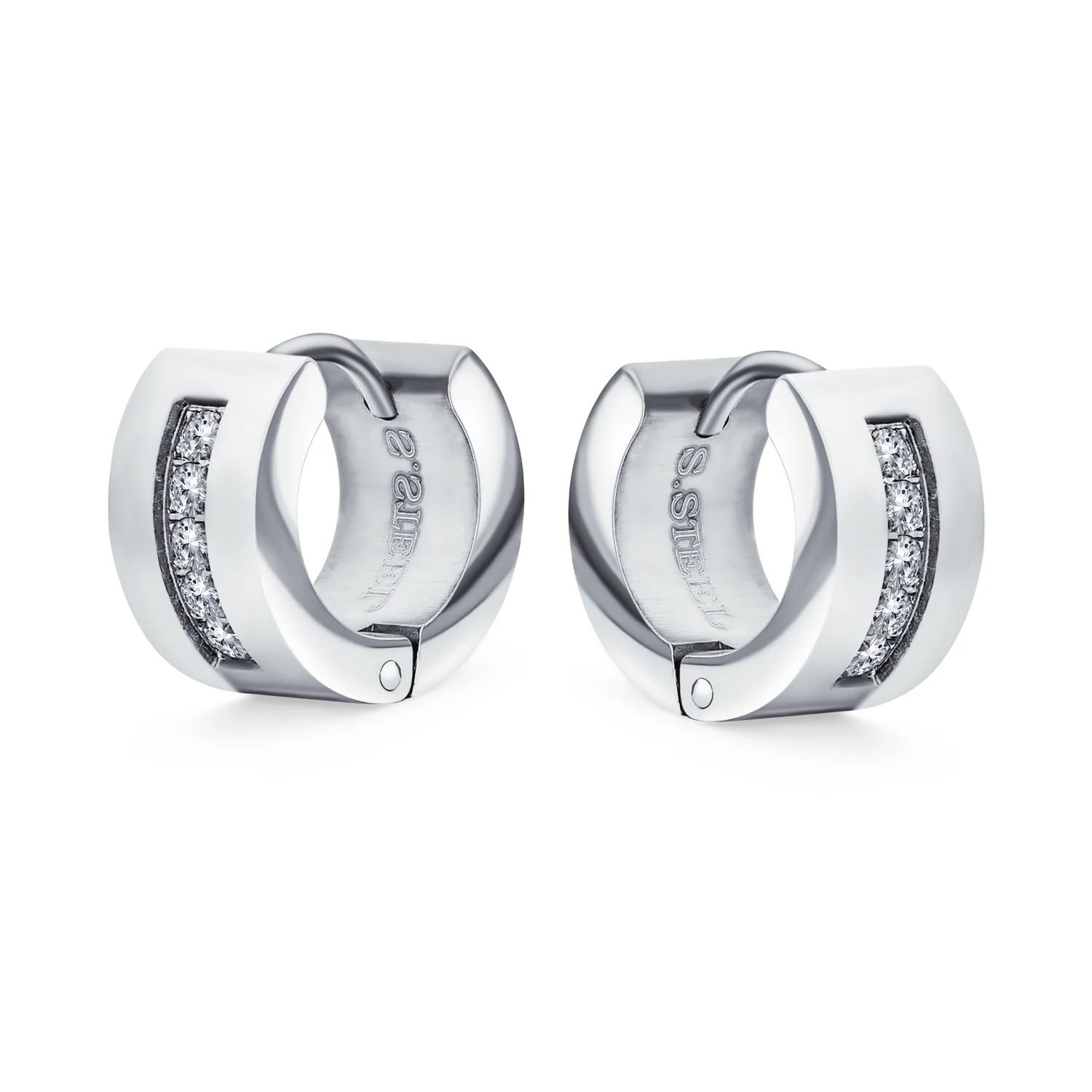 Channel Set CZ Huggies Mini Hoop Earrings Row Gold or Black Stainless Steel - Image 5