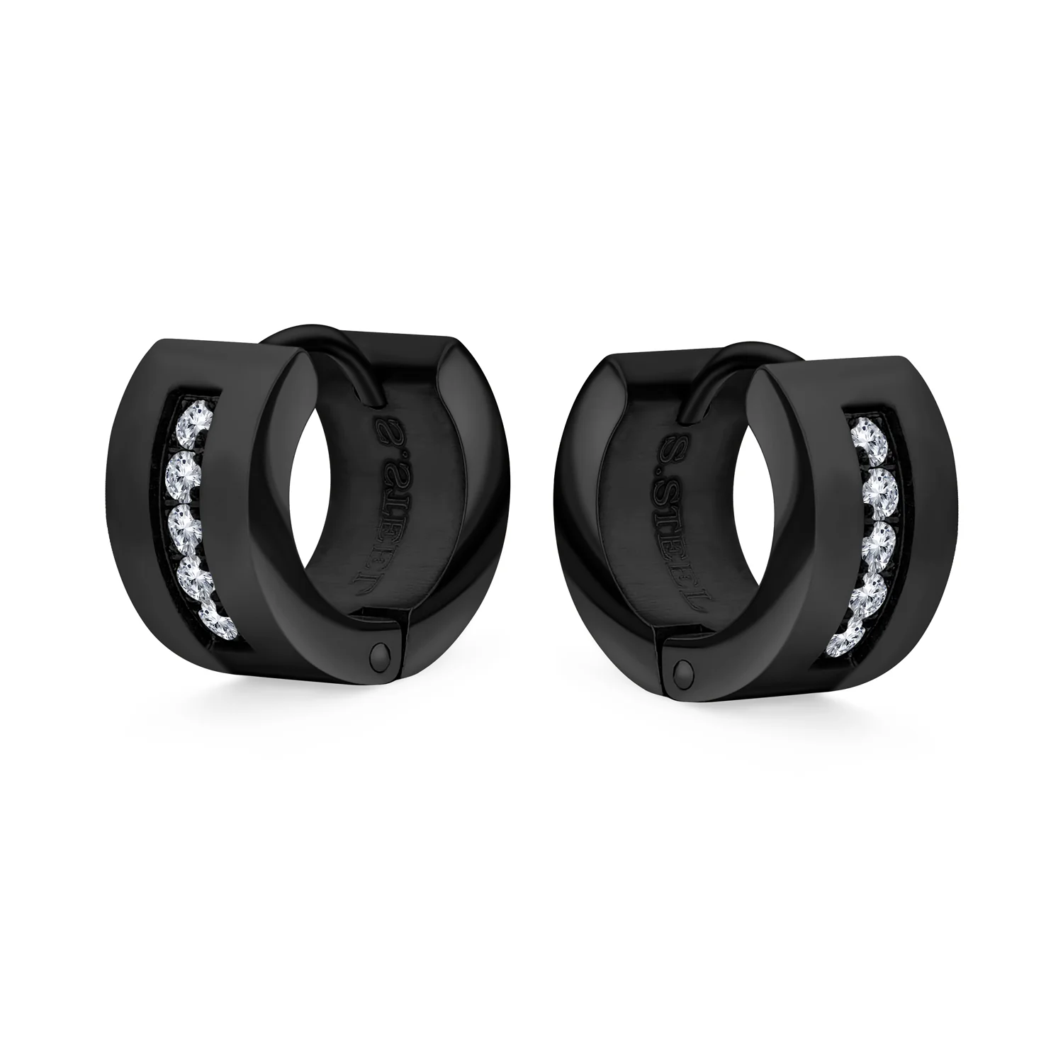 Channel Set CZ Huggies Mini Hoop Earrings Row Gold or Black Stainless Steel - Image 6
