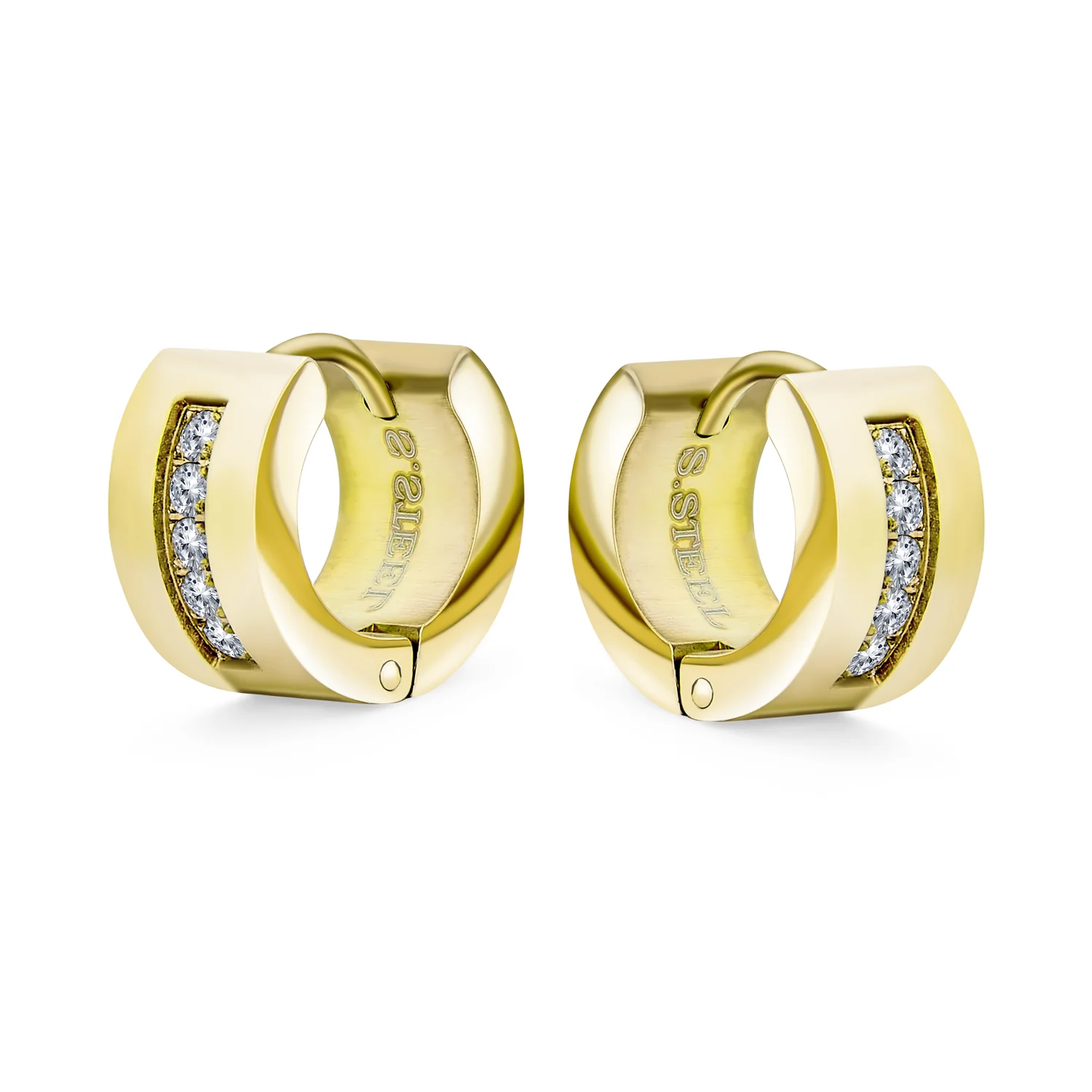 Channel Set CZ Huggies Mini Hoop Earrings Row Gold or Black Stainless Steel - Image 8