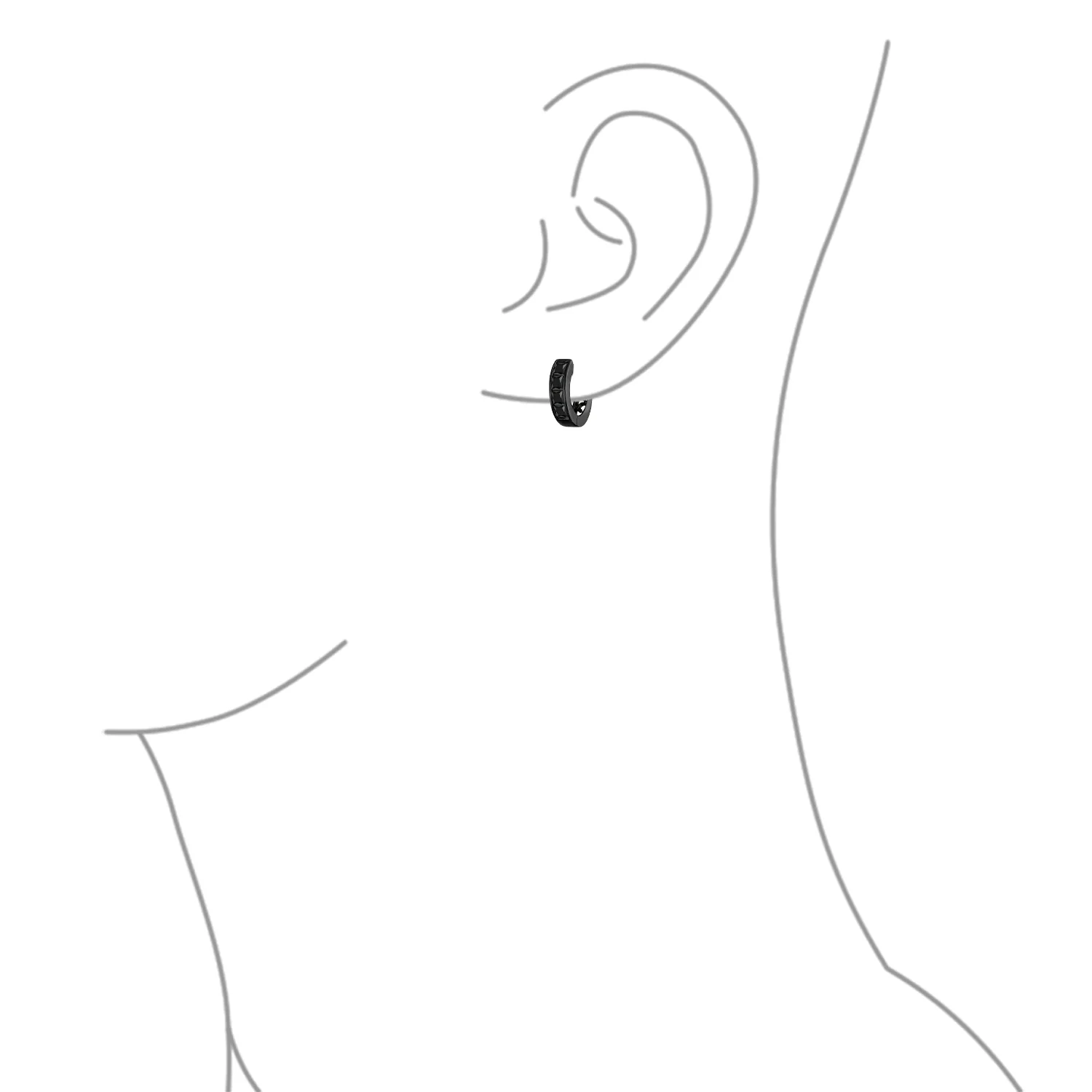 Channel Set CZ Hoop Earrings Black White Huggie Kpop Silver - Image 3