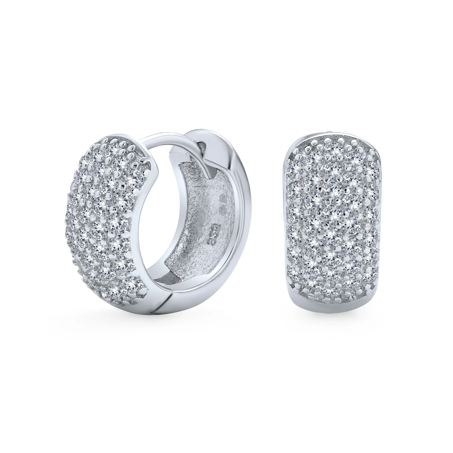 Wide 5 Five Row Pave Cubic Zirconia CZ Huggie Mini Hoop Earrings Gold Plated .925 Sterling Silver