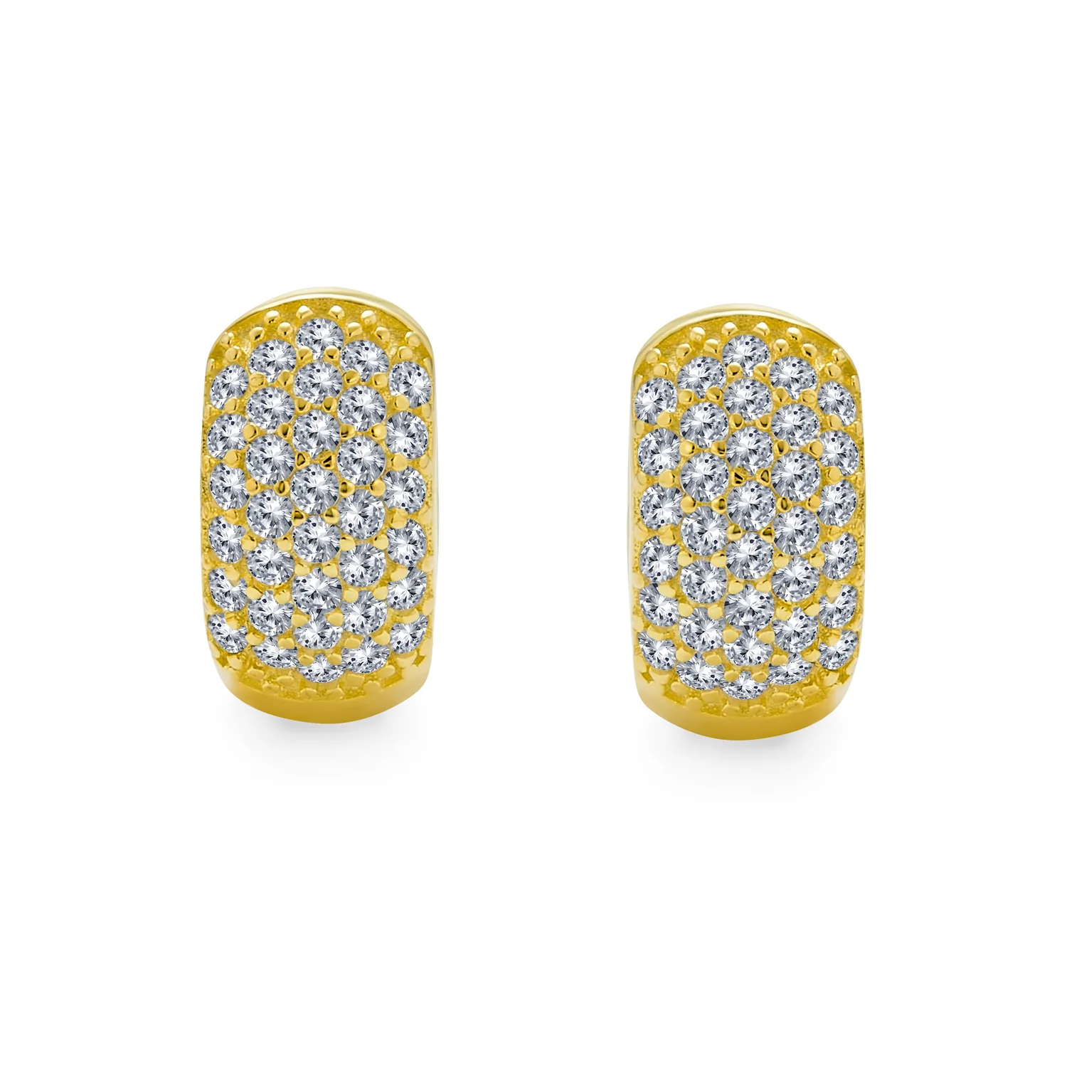 Wide 5 Five Row Pave Cubic Zirconia CZ Huggie Mini Hoop Earrings Gold Plated .925 Sterling Silver - Image 4