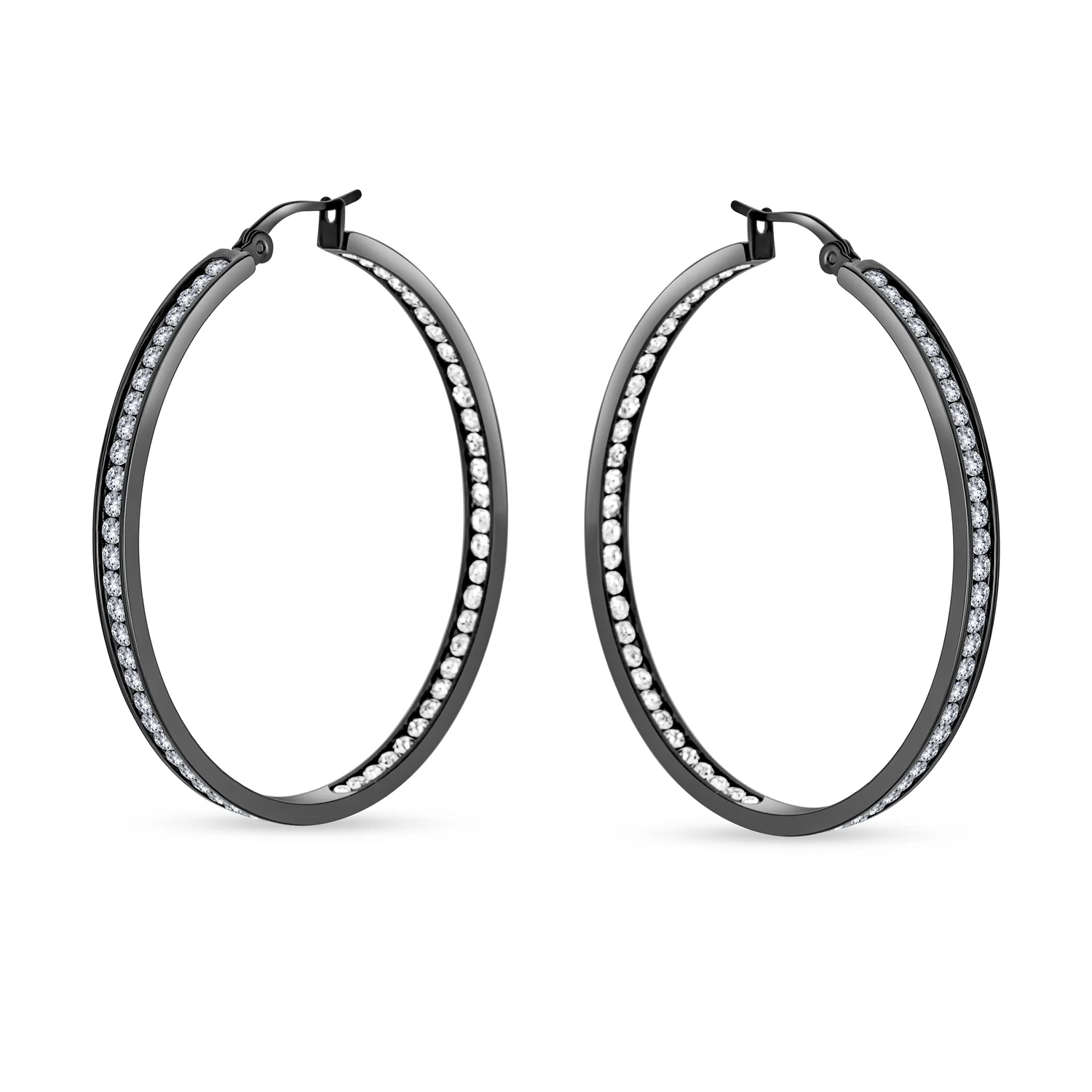 Channel Set Crystal Large Statement Hoop Earrings Stainless Steel 2" Diameter - Image 4