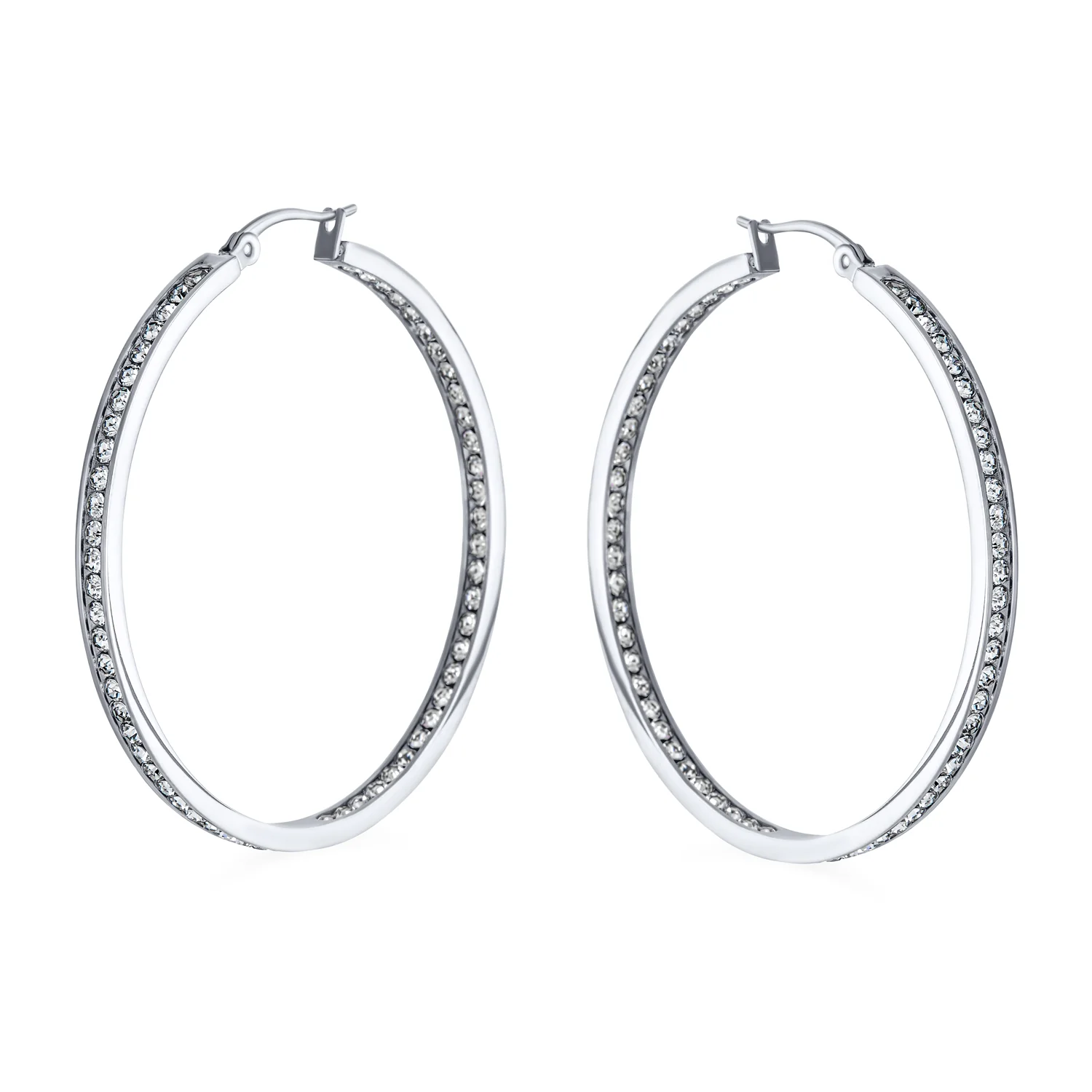 Channel Set Crystal Large Statement Hoop Earrings Stainless Steel 2" Diameter - Image 6