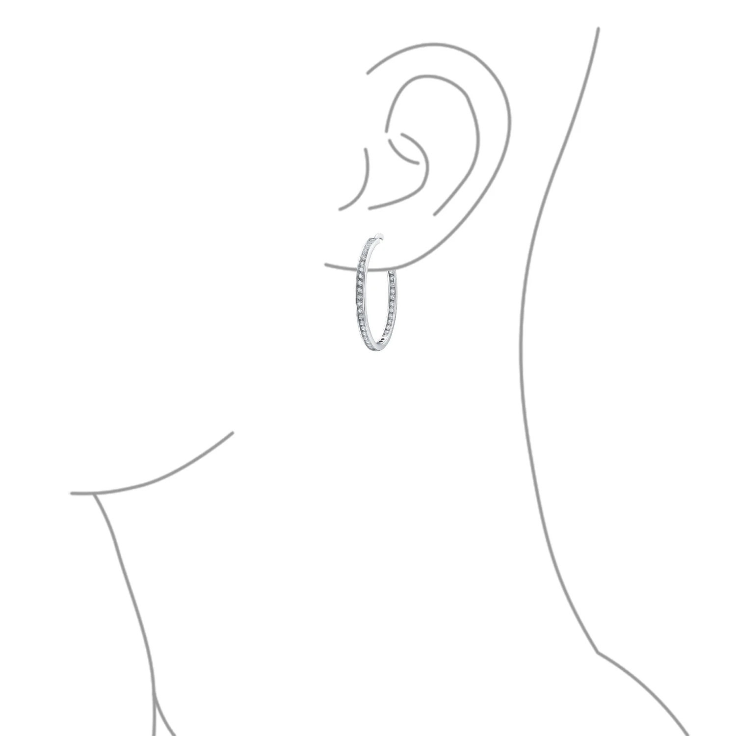 Cubic Zirconia Channel Set In Side Out Statement Big CZ Hoop Earrings .925 Sterling Silver - Image 2