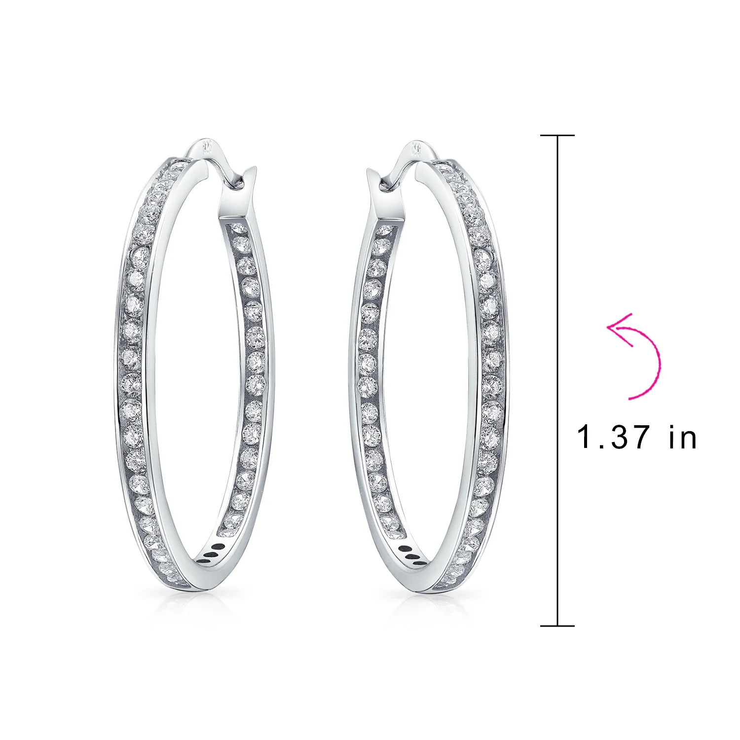 Cubic Zirconia Channel Set In Side Out Statement Big CZ Hoop Earrings .925 Sterling Silver - Image 3