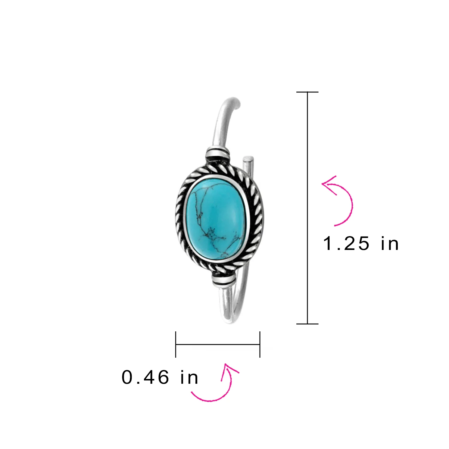 Western Oval Blue Turquoise CZ Hoop Earrings Silver 1.25Inch - Image 4
