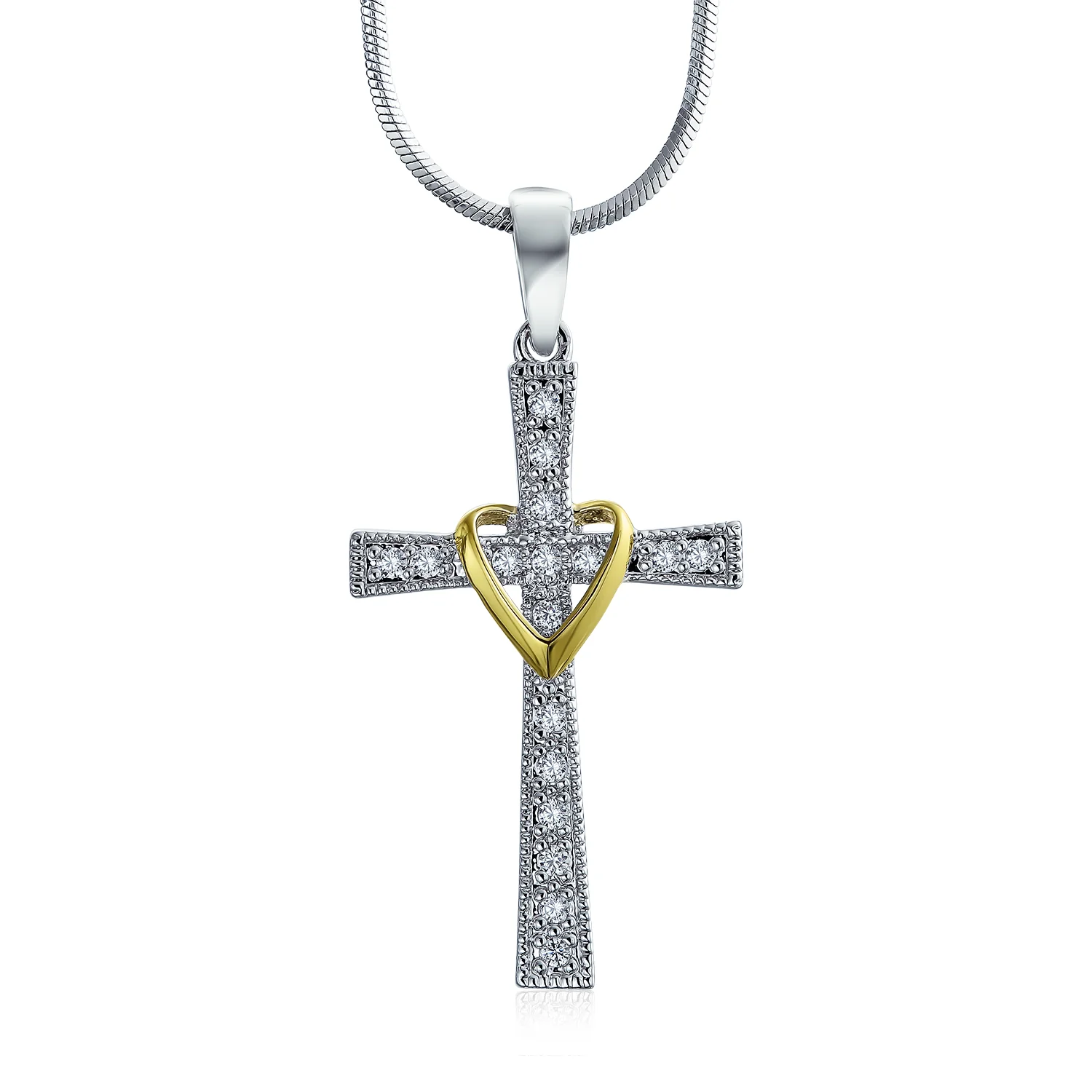 CZ Pave Accent Heart Infinity Cross Pendant Necklace Gold