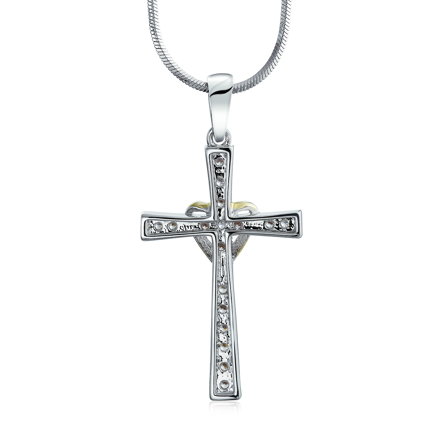 CZ Pave Accent Heart Infinity Cross Pendant Necklace Gold - Image 2