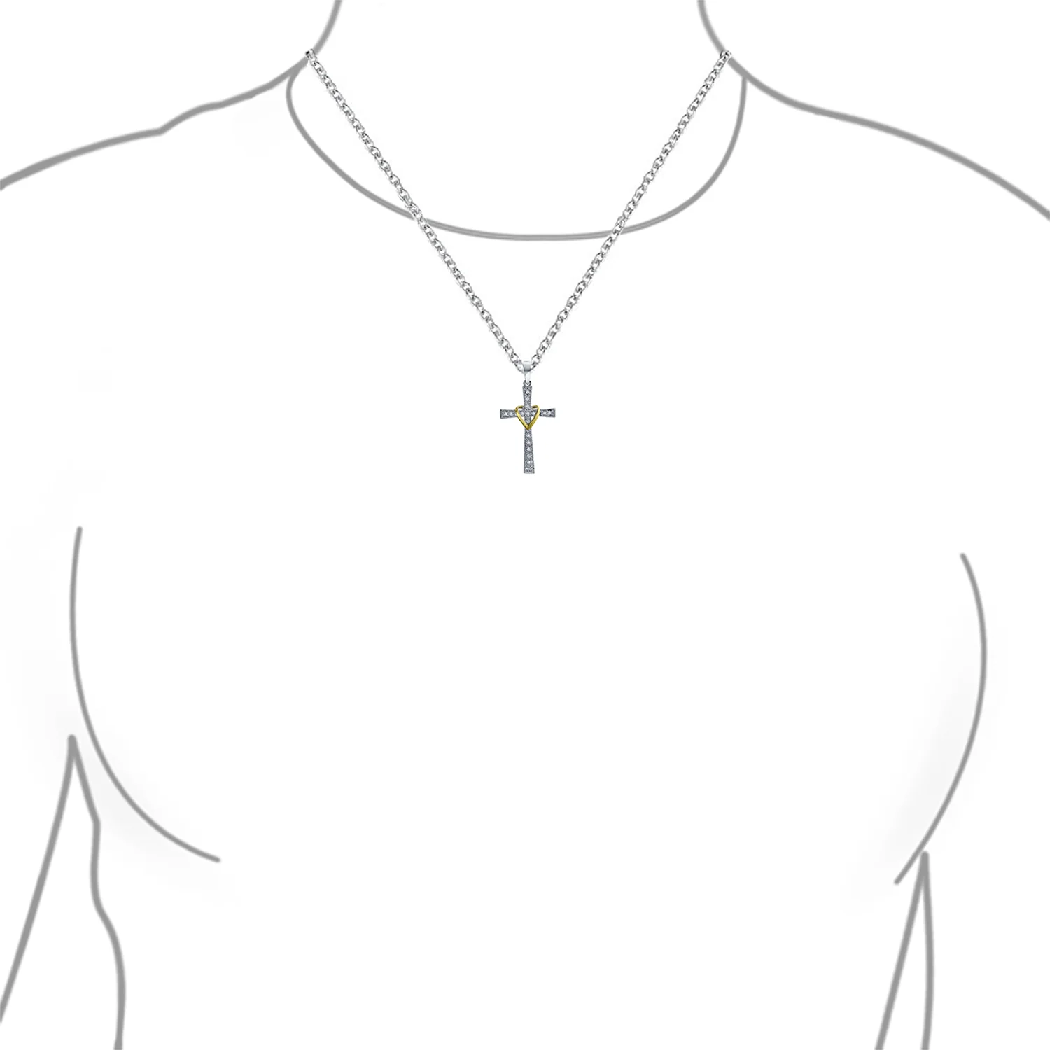 CZ Pave Accent Heart Infinity Cross Pendant Necklace Gold - Image 3