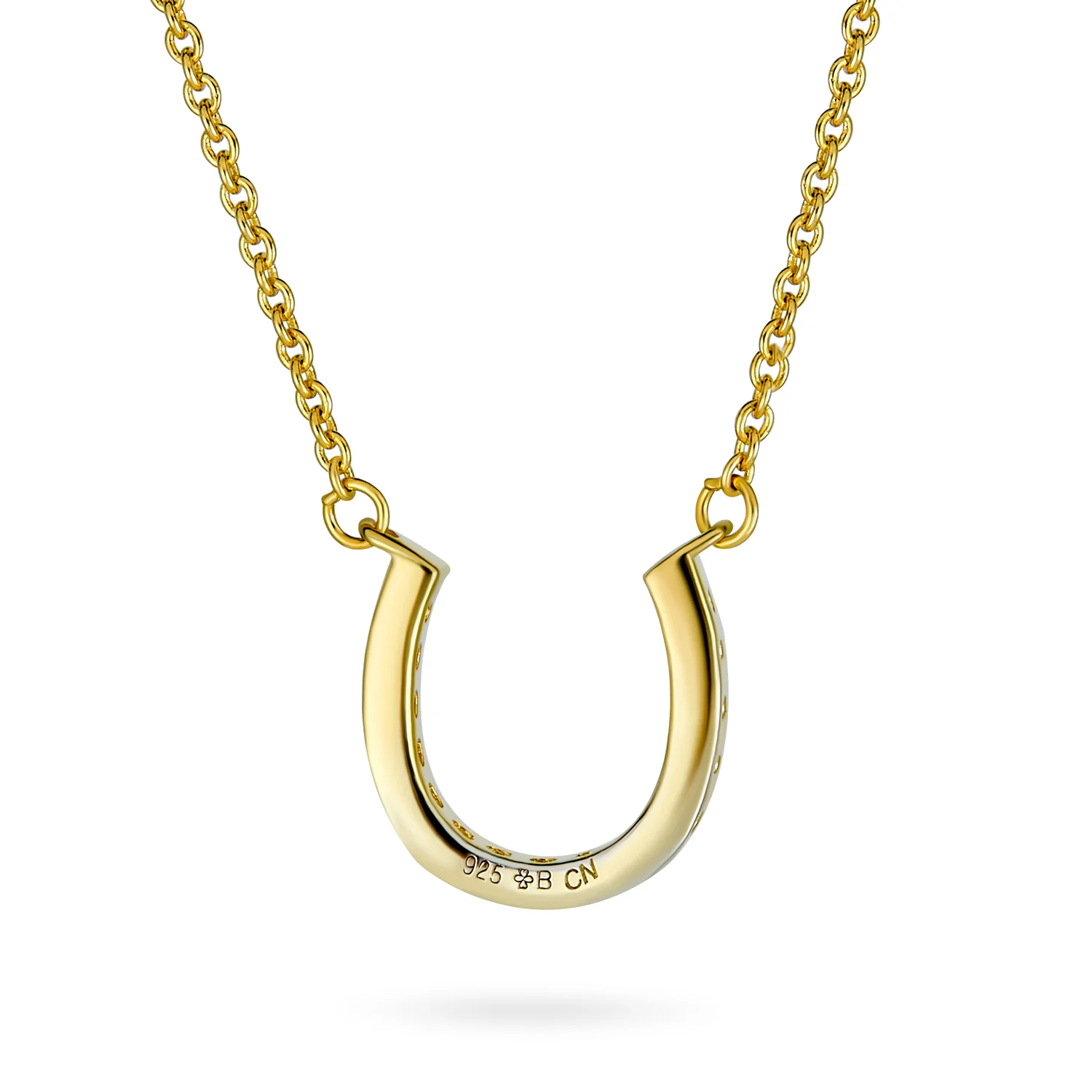 CZ Pave Cubic Zirconia Horseshoe Pendant Necklace 14K Gold Plated Silver - Image 4