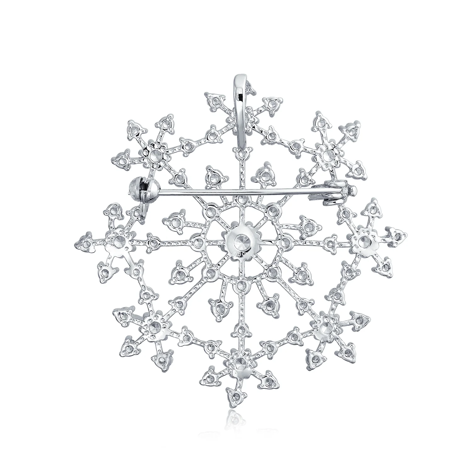 Large CZ Pave Snowflake Brooch Pin Silver Plated Brass Winter Holiday Scarf - Image 2