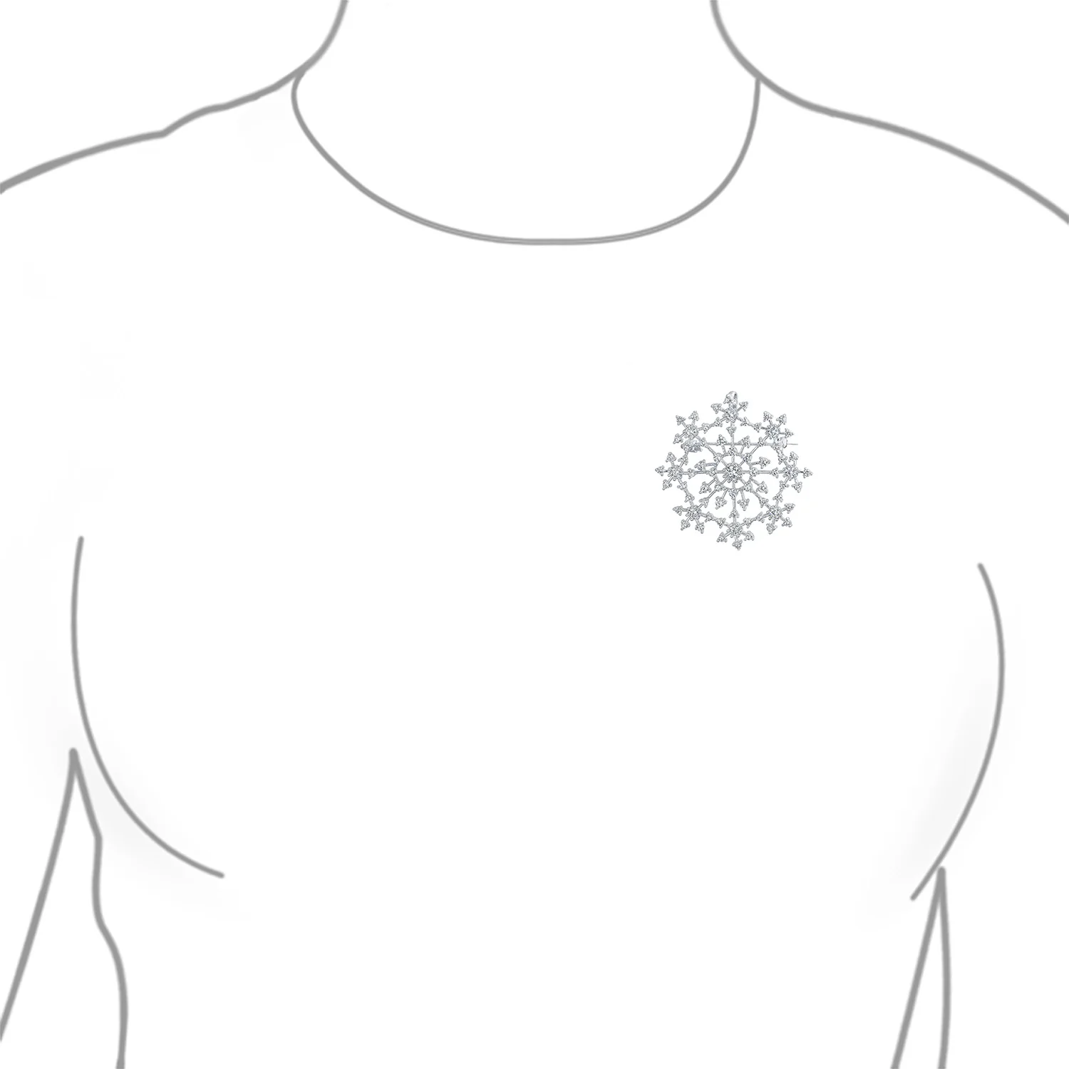 Large CZ Pave Snowflake Brooch Pin Silver Plated Brass Winter Holiday Scarf - Image 4