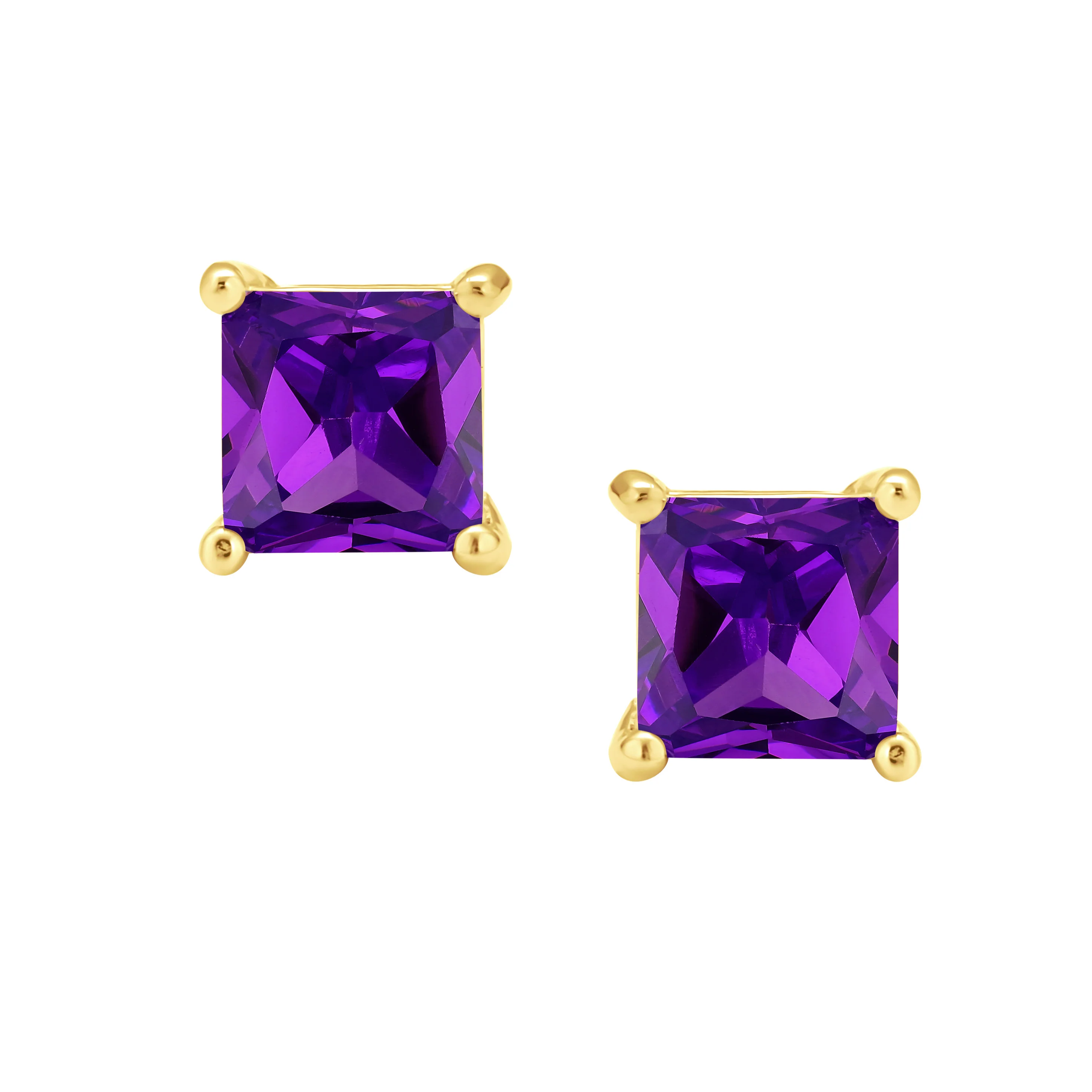 2CT Princess Cut CZ Stud Earrings Gold Plated Sterling Silver 7MM Birth Colors - Image 10