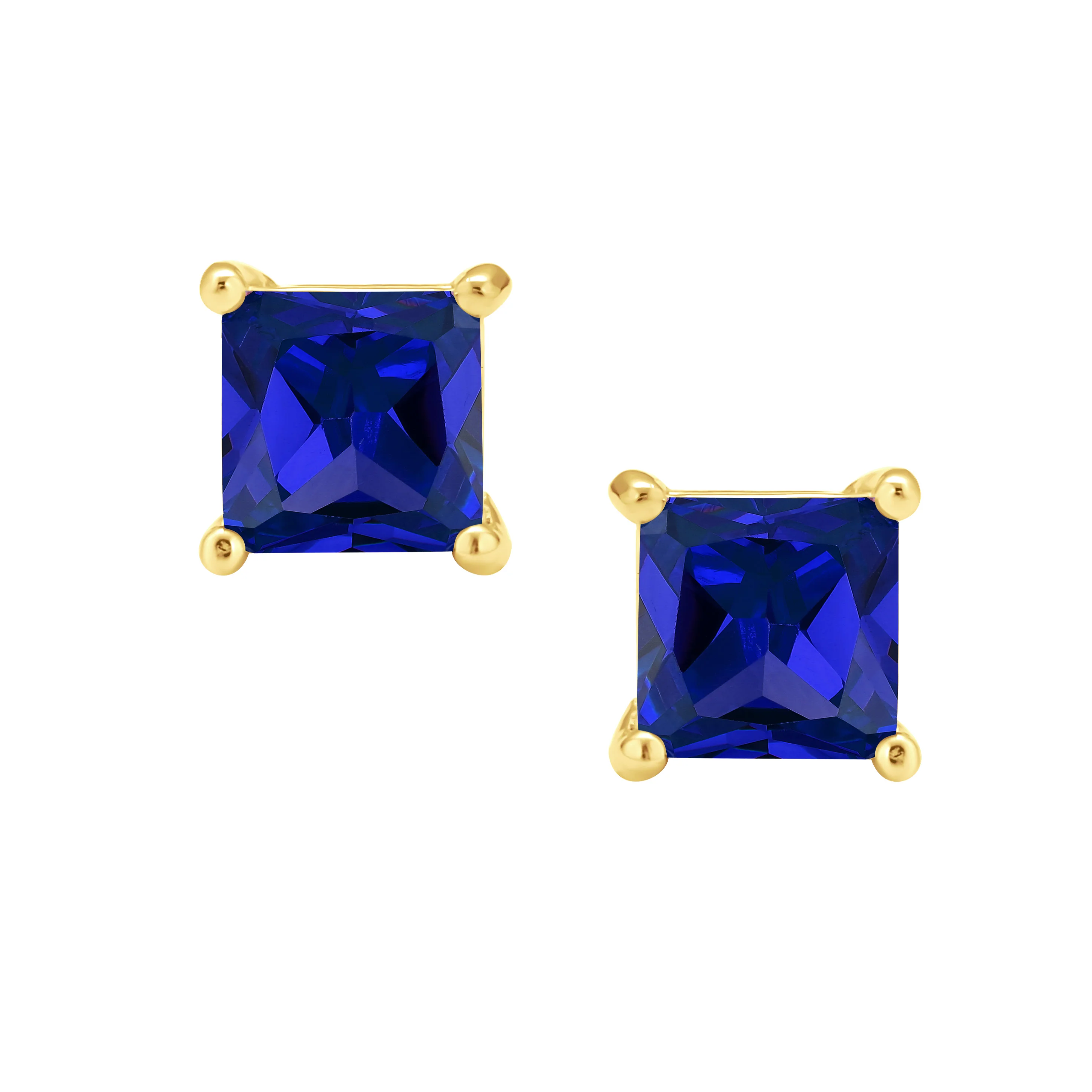 2CT Princess Cut CZ Stud Earrings Gold Plated Sterling Silver 7MM Birth Colors - Image 7