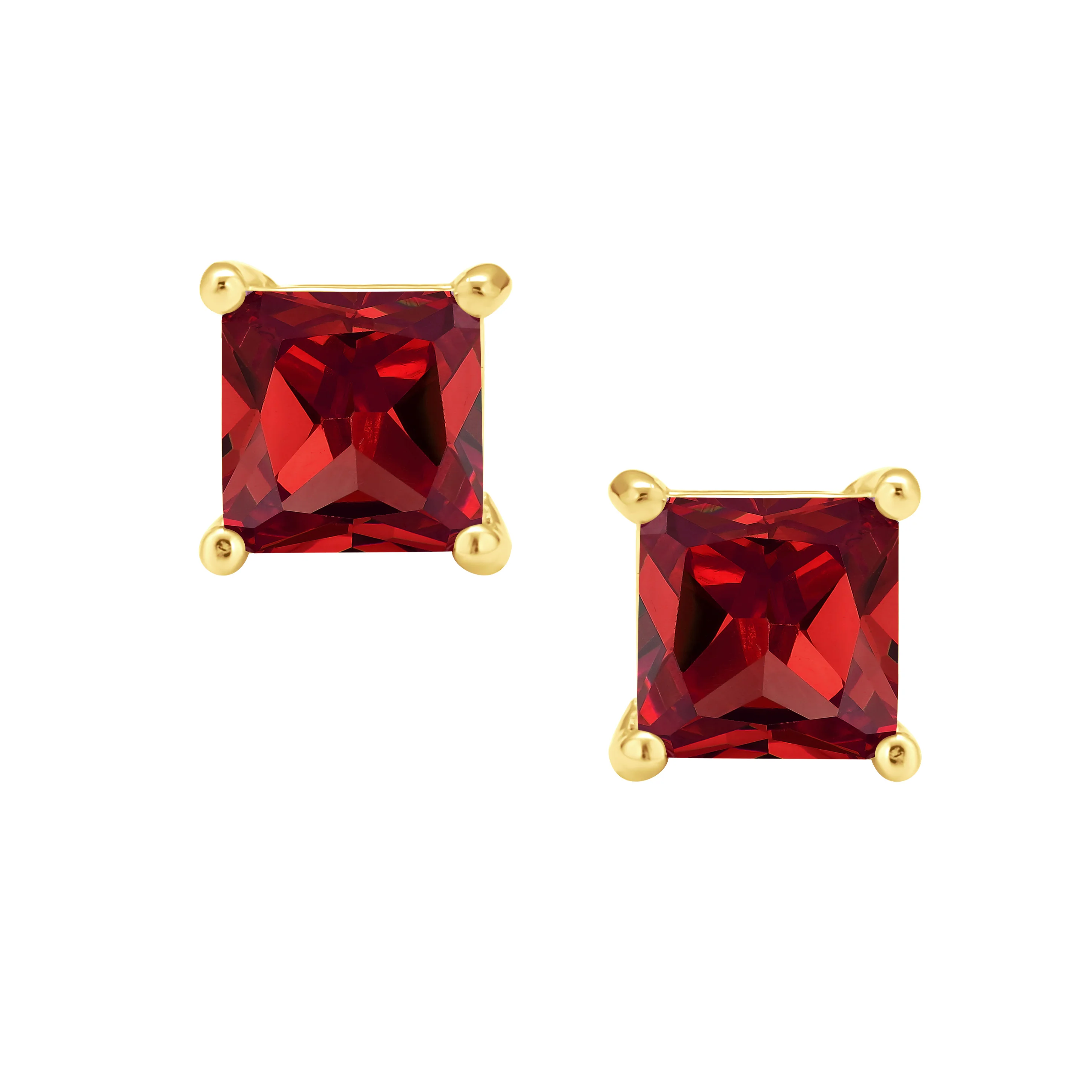 2CT Princess Cut CZ Stud Earrings Gold Plated Sterling Silver 7MM Birth Colors - Image 8