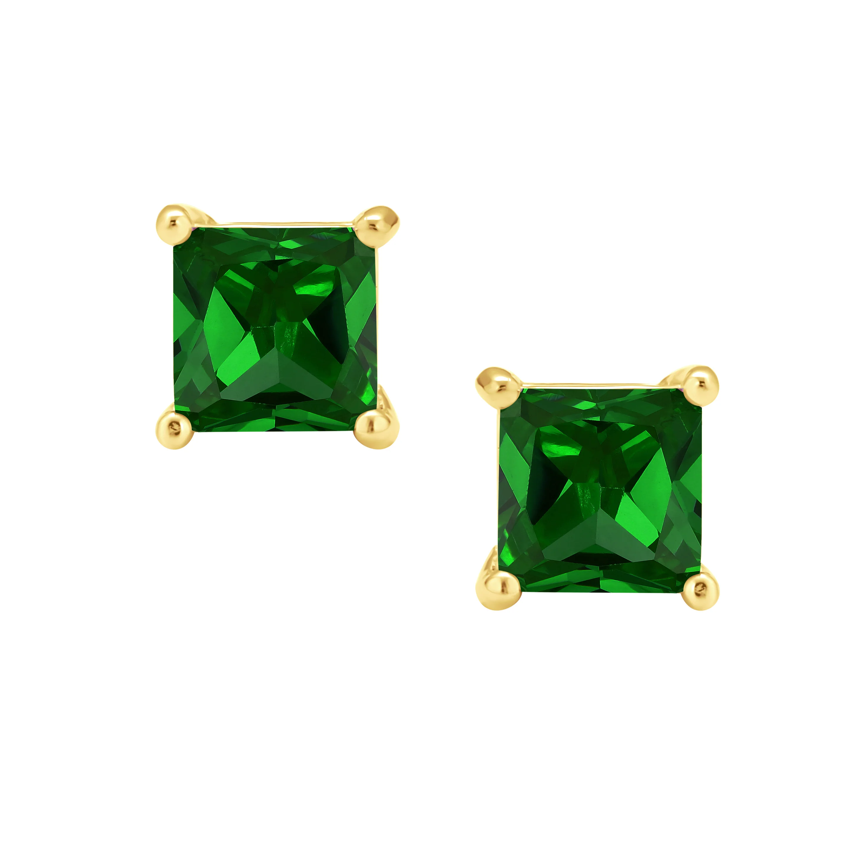 2CT Princess Cut CZ Stud Earrings Gold Plated Sterling Silver 7MM Birth Colors - Image 9