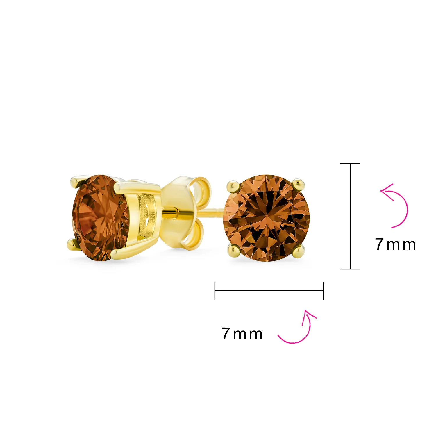 1-2 CT Round CZ Stud Earrings in Pink Red Blue Brown Green Gold Plated Silver - Image 13