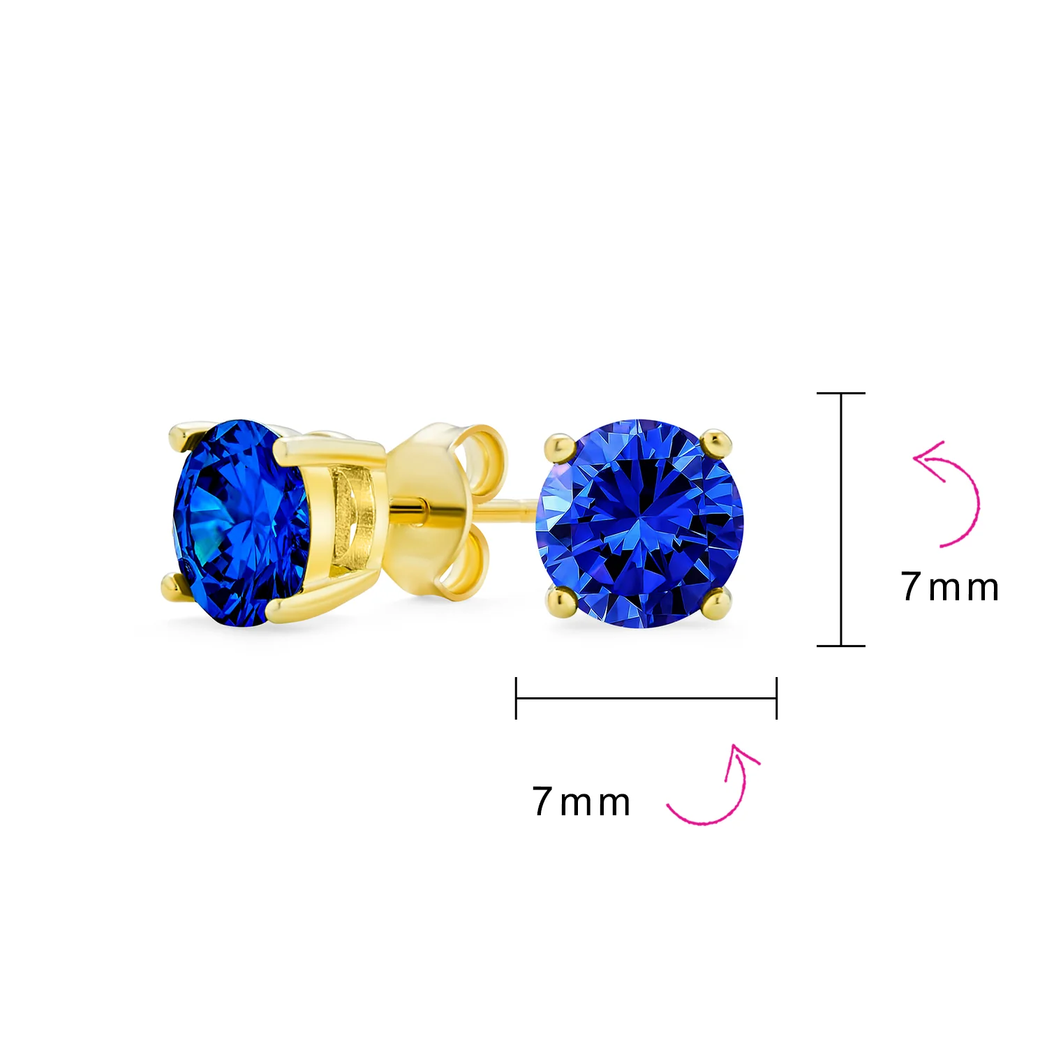1-2 CT Round CZ Stud Earrings in Pink Red Blue Brown Green Gold Plated Silver - Image 14