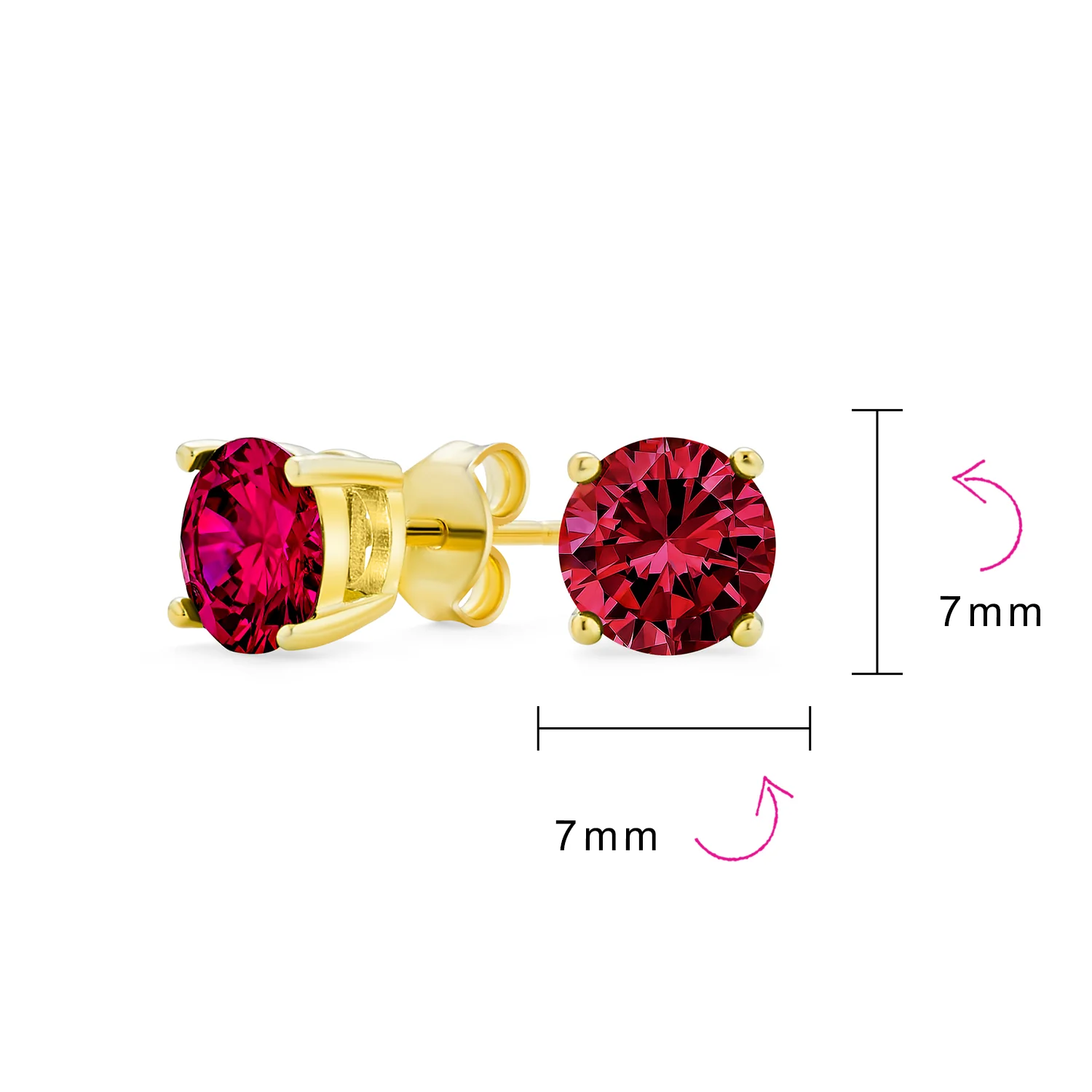 1-2 CT Round CZ Stud Earrings in Pink Red Blue Brown Green Gold Plated Silver - Image 15