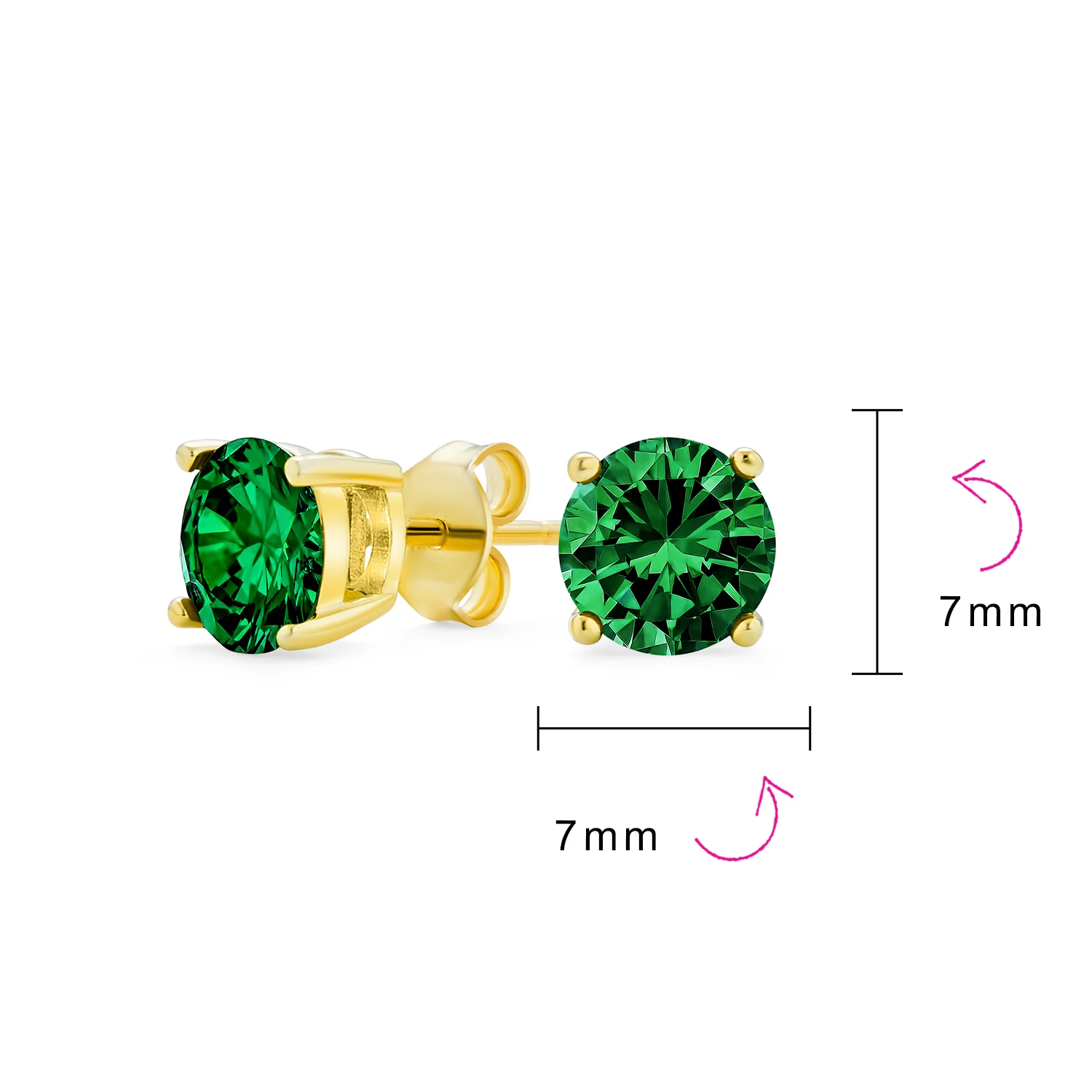 1-2 CT Round CZ Stud Earrings in Pink Red Blue Brown Green Gold Plated Silver - Image 16