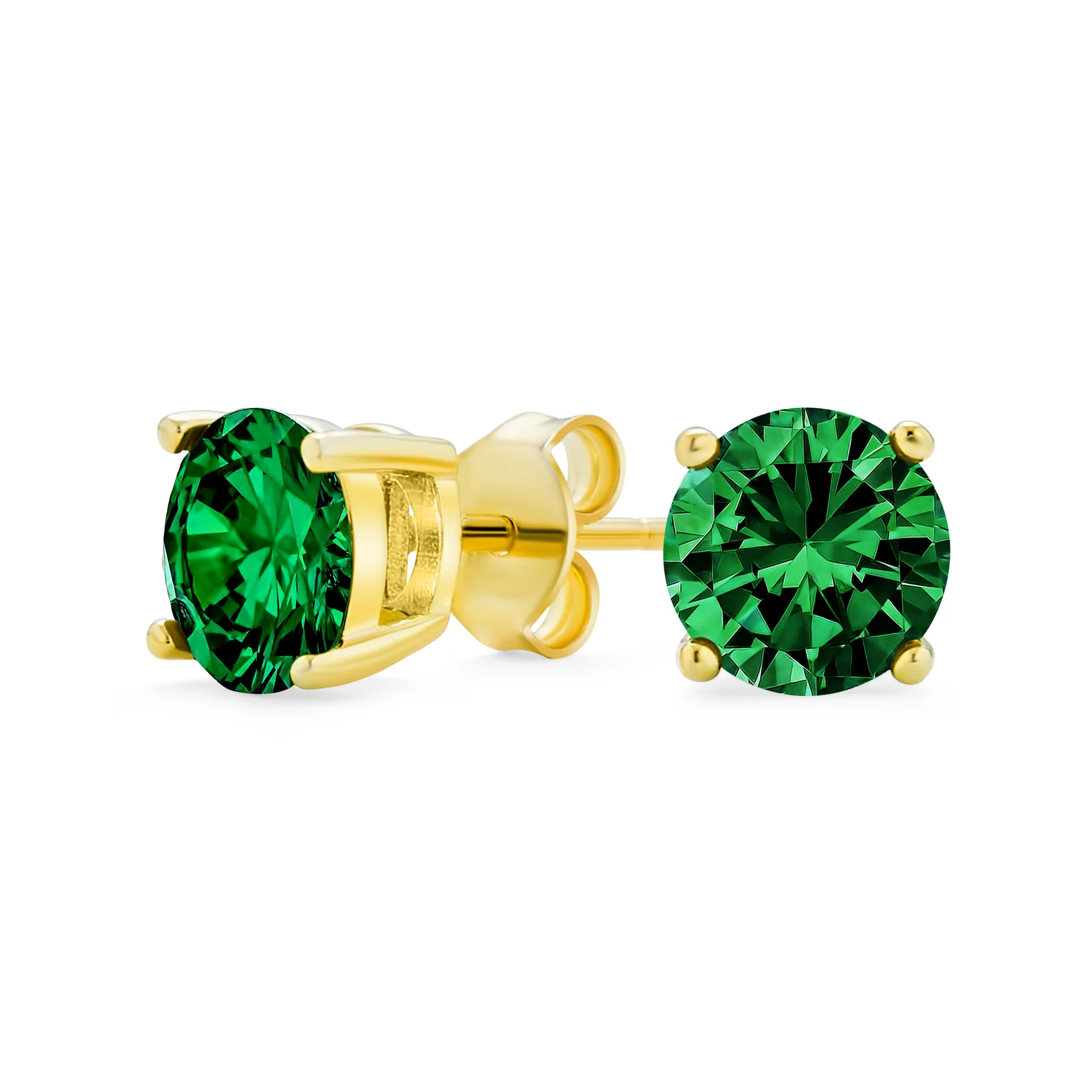 1-2 CT Round CZ Stud Earrings in Pink Red Blue Brown Green Gold Plated Silver - Image 4