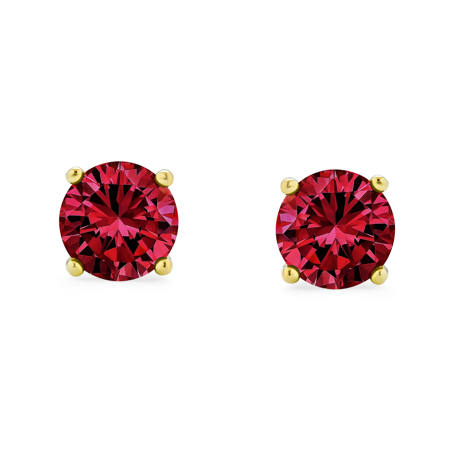 1-2 CT Round CZ Stud Earrings in Pink Red Blue Brown Green Gold Plated Silver - Image 7
