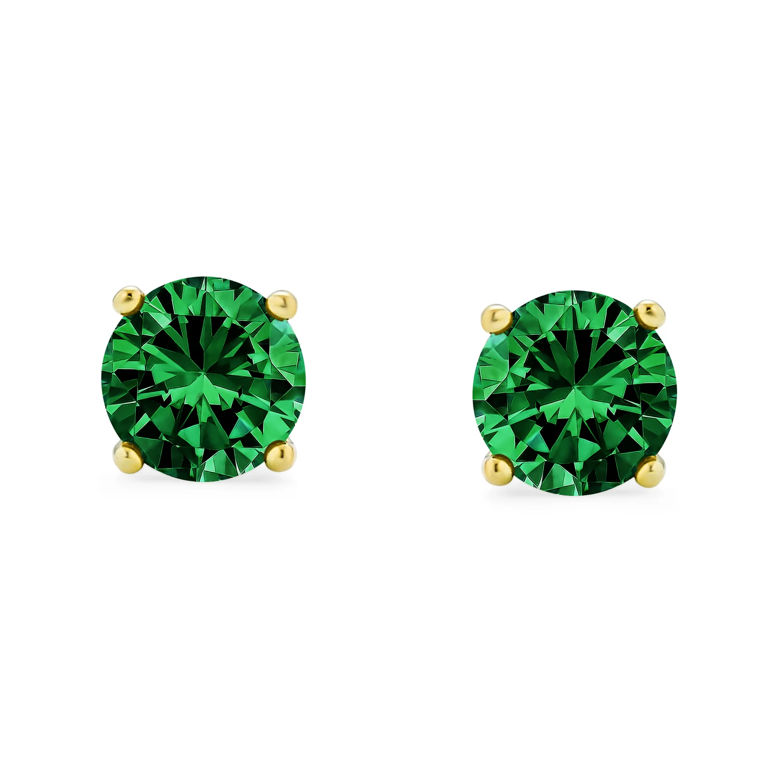 1-2 CT Round CZ Stud Earrings in Pink Red Blue Brown Green Gold Plated Silver - Image 8