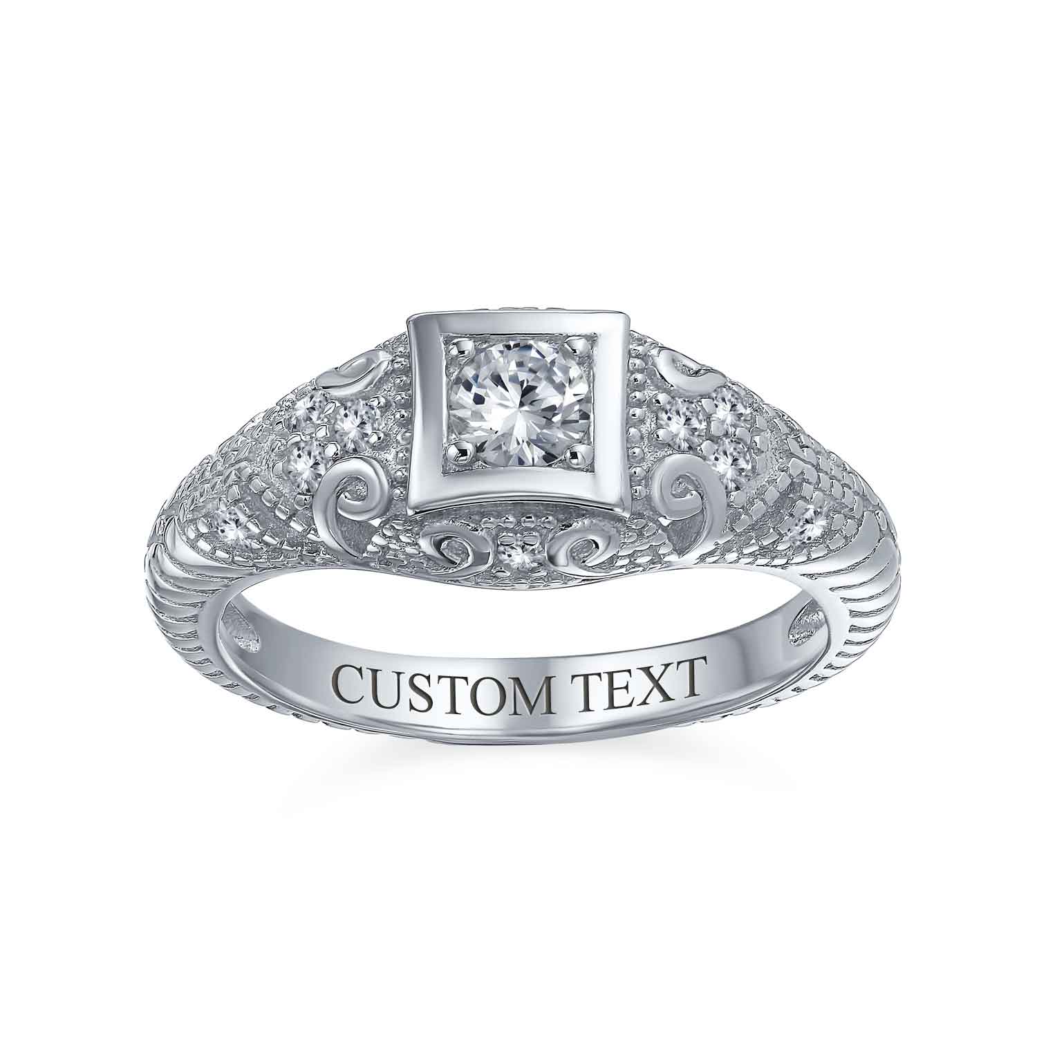 Victorian Art Deco 1CTW Princess Solitaire CZ Engagement Ring Sterling Silver - Image 3