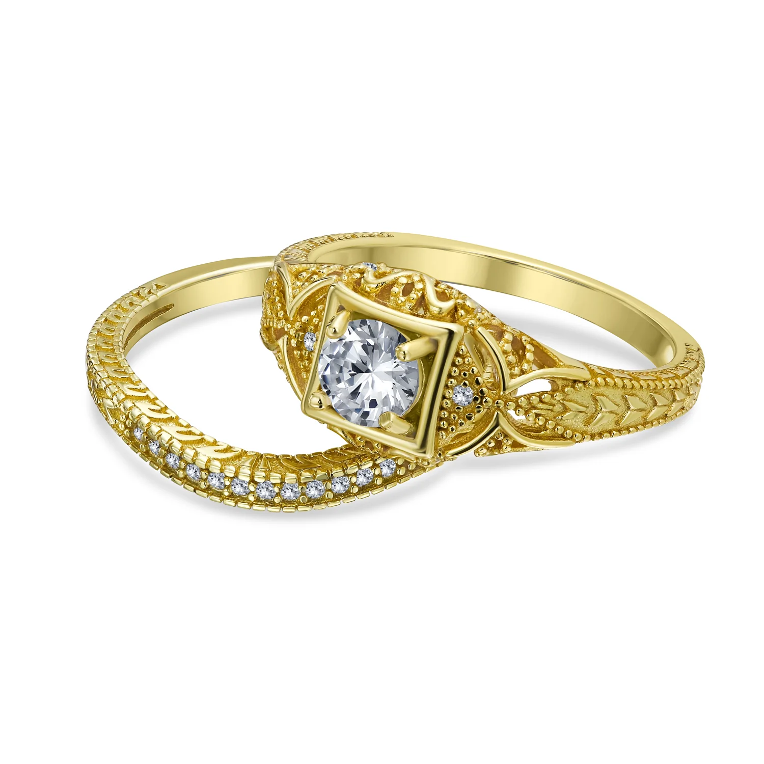 Victorian Art Deco 1CTW Solitaire CZ Bridal Statement Ring Set Sterling Silver - Image 4