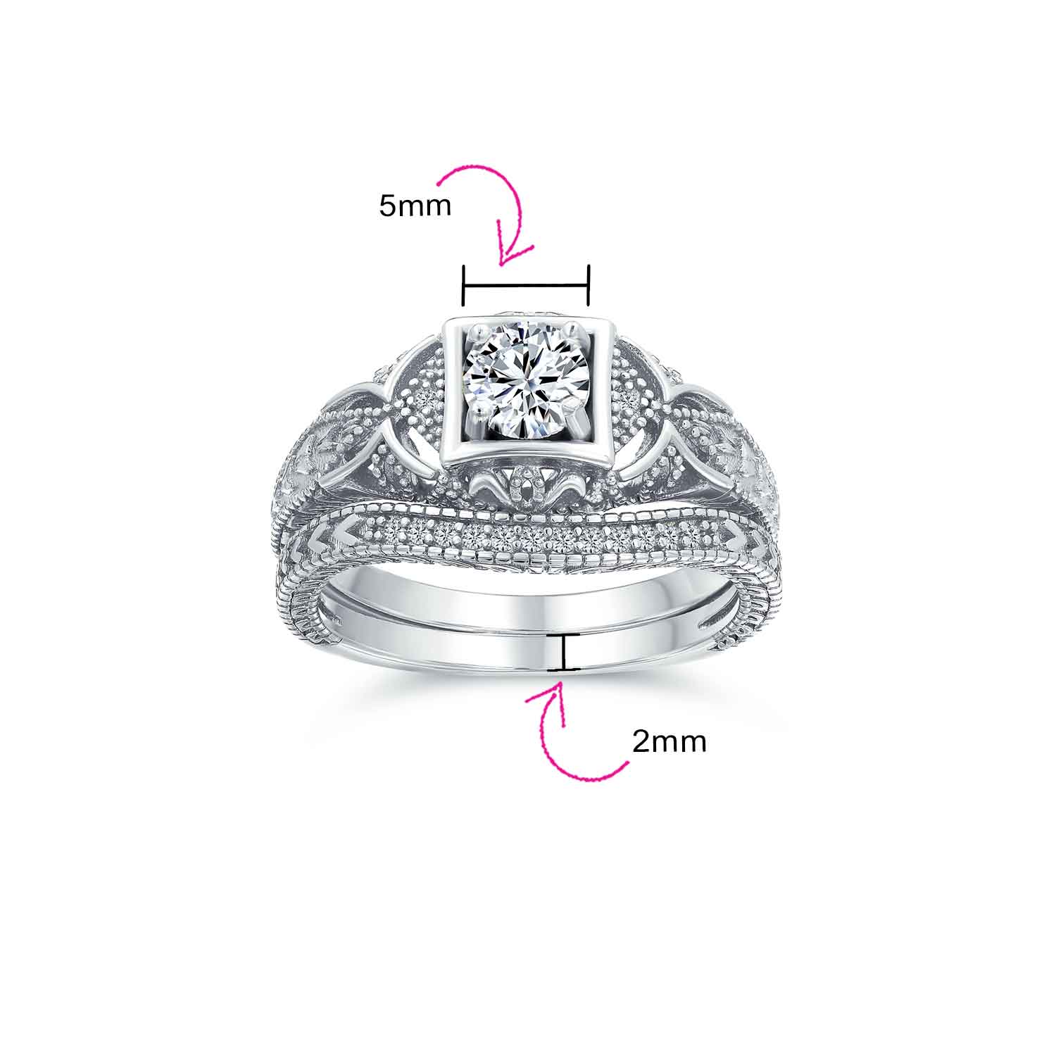 Victorian Art Deco 1CTW Solitaire CZ Bridal Statement Ring Set Sterling Silver - Image 5