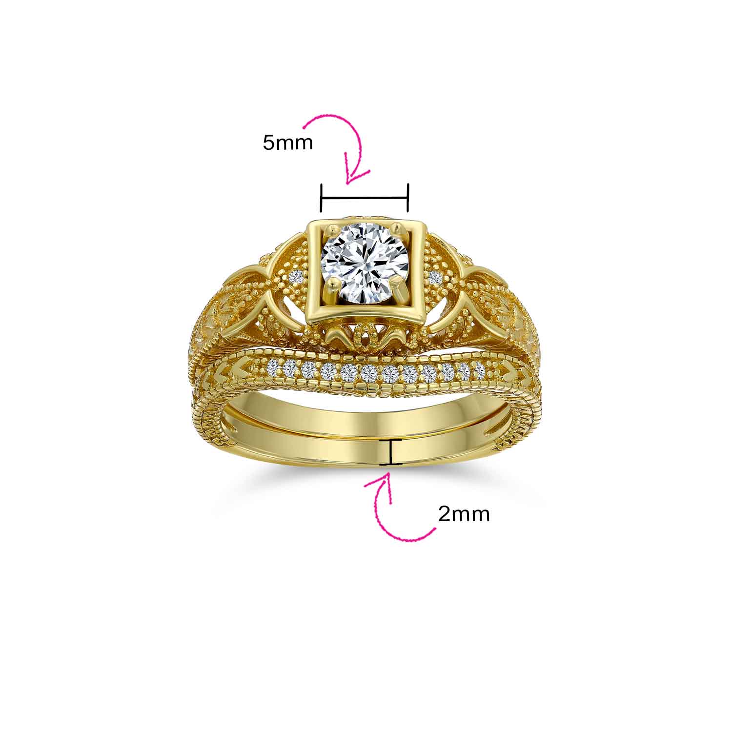Victorian Art Deco 1CTW Solitaire CZ Bridal Statement Ring Set Sterling Silver - Image 6