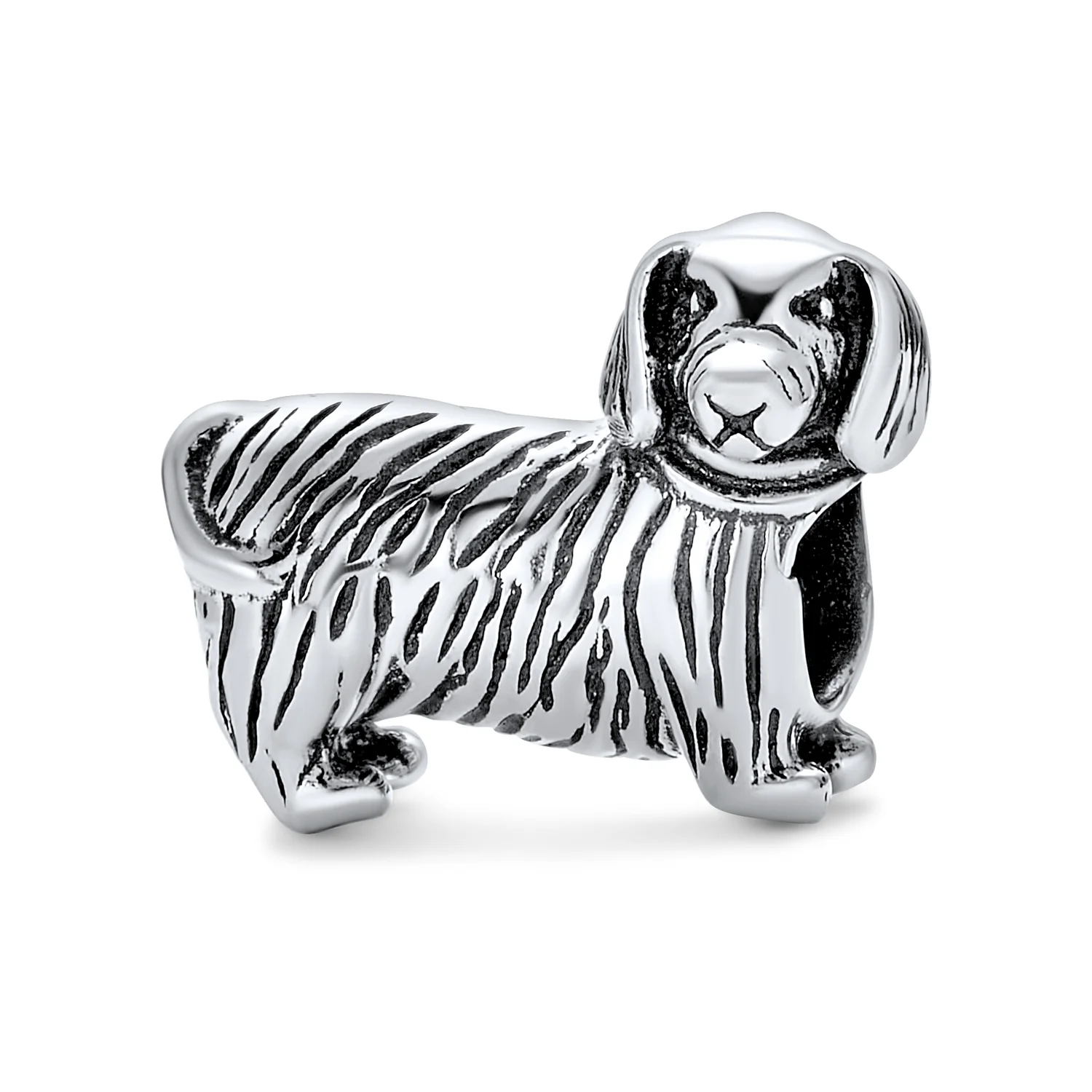 Set of 2 Oxidized Silver Dachshund Dog Black Paw Print Charm Bead Pet Lover - Image 5