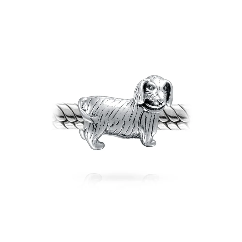 Set of 2 Oxidized Silver Dachshund Dog Black Paw Print Charm Bead Pet Lover - Image 6