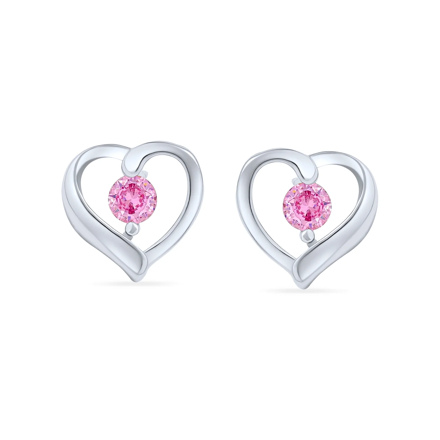 Dainty Blush Heart Pink CZ Stud Earrings Sterling Silver – Simulated Topaz - Image 2