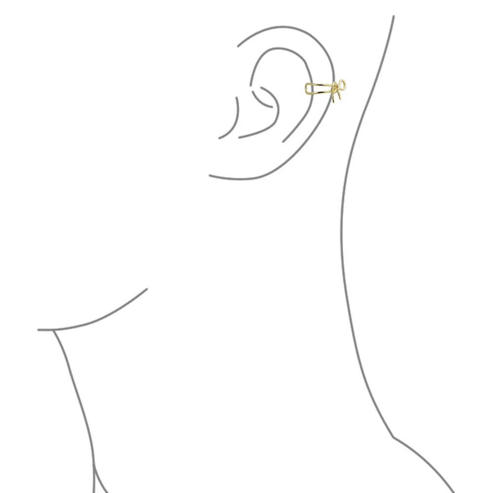 Dainty Ribbon Ear Cuff Bow Cartilage Wrap Earrings Non-Pierced Gold Plated .925 Sterling Silver - Image 2