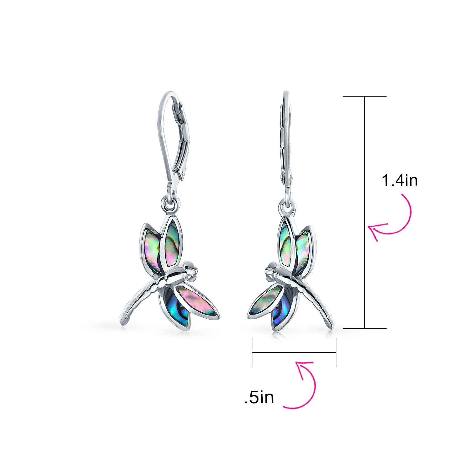 Dainty Butterfly Dragonfly Firefly Gemstone Inlaid Dangle Earrings Silver - Image 7