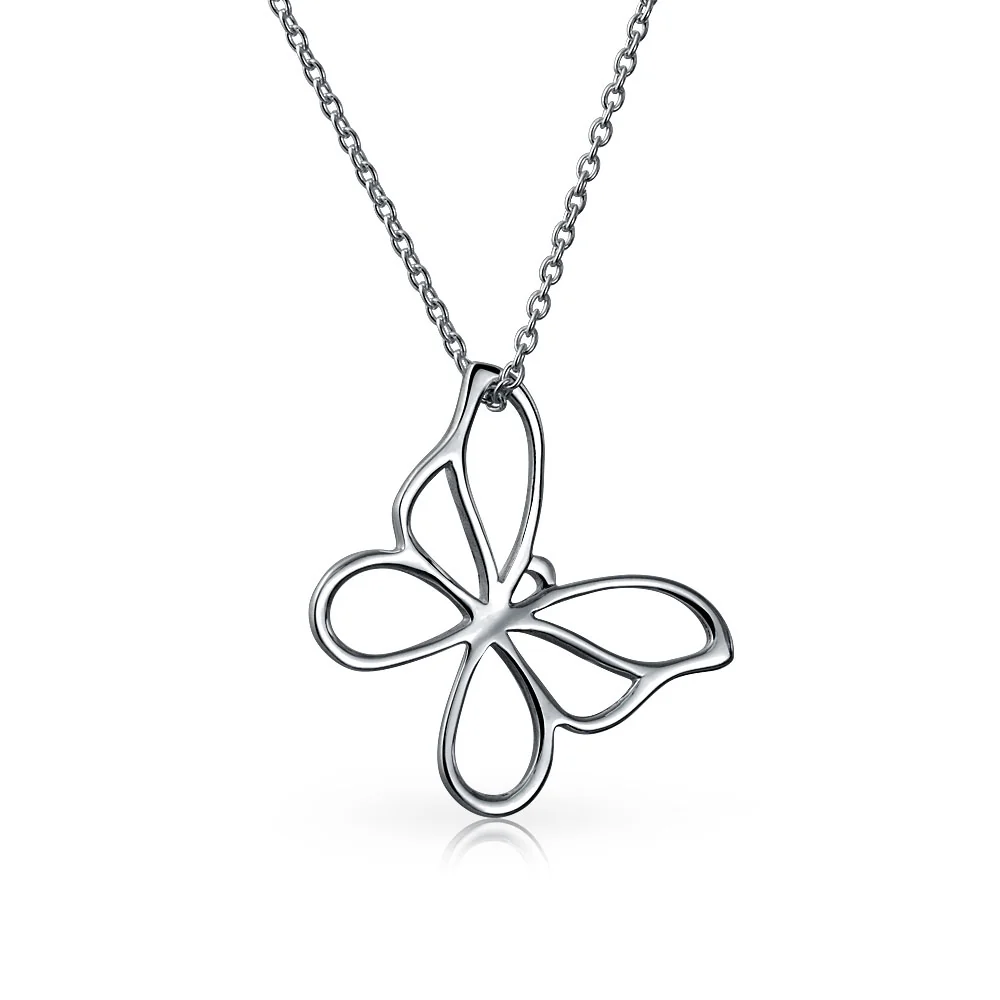 Butterfly Pendant Necklace Dainty Open Cut Out Garden Design Dangling Chain .925 Sterling Silver Gift