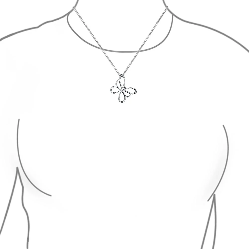 Butterfly Pendant Necklace Dainty Open Cut Out Garden Design Dangling Chain .925 Sterling Silver Gift - Image 2