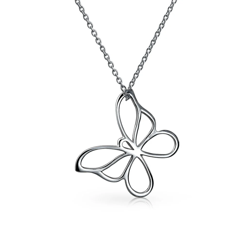 Butterfly Pendant Necklace Dainty Open Cut Out Garden Design Dangling Chain .925 Sterling Silver Gift - Image 3