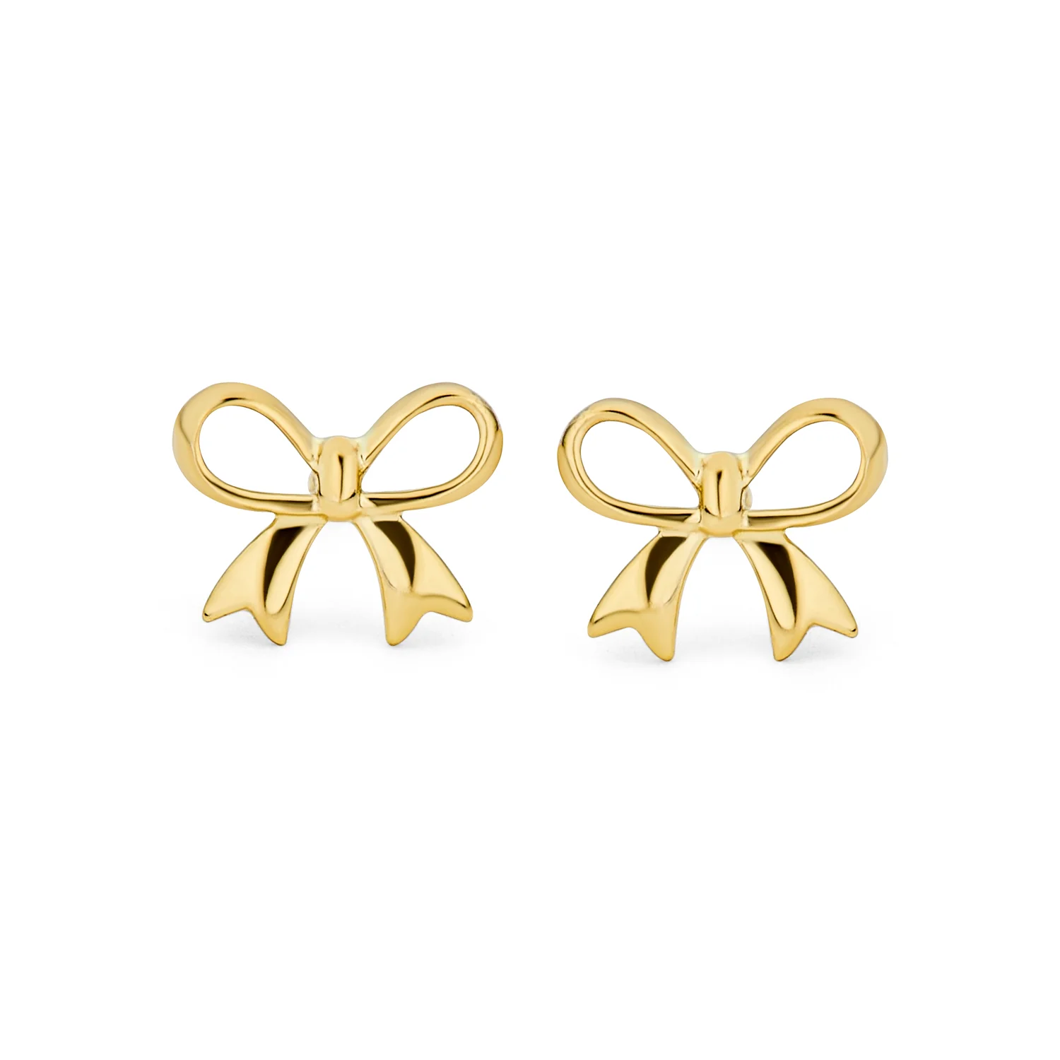 Dainty 14K Yellow Gold Mini Bow Stud Earrings Screwback - Image 2