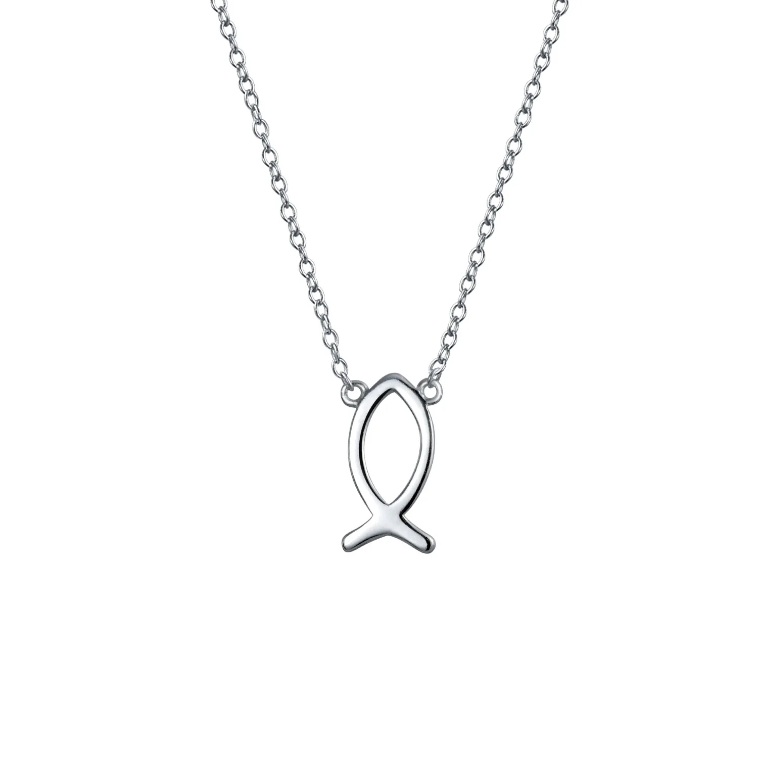 Dainty Ichthys Pendant Necklace & Stud Earrings - Sterling Silver Jewelry Set - Image 2