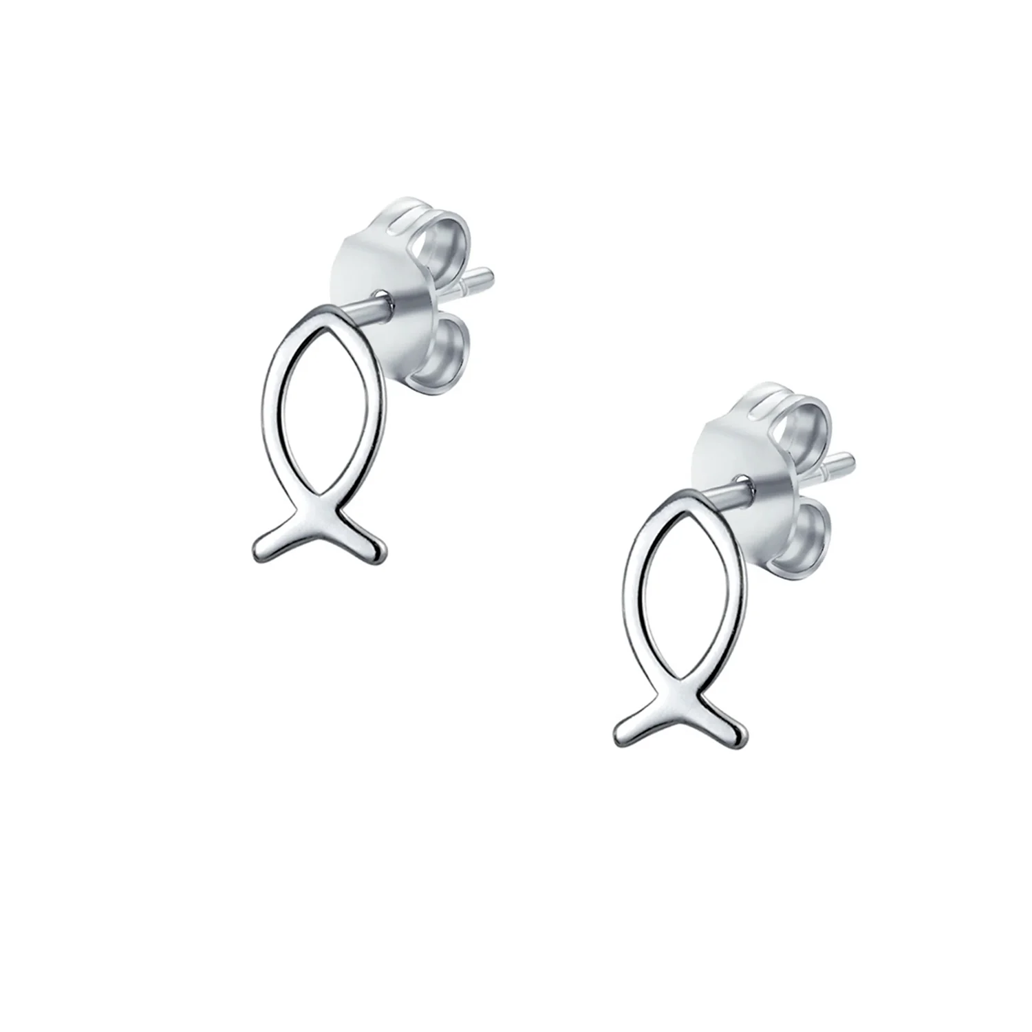 Dainty Ichthys Pendant Necklace & Stud Earrings - Sterling Silver Jewelry Set - Image 3